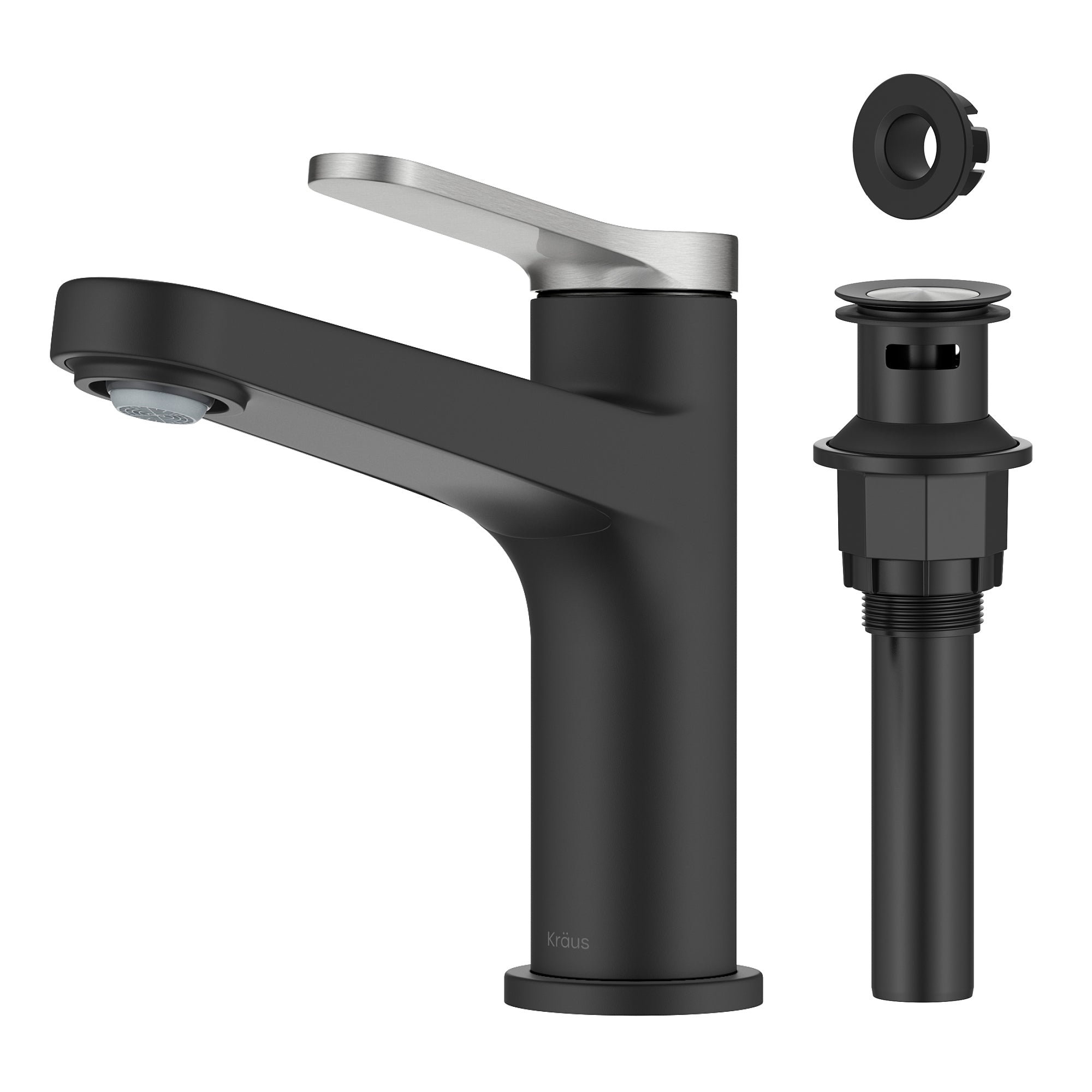 KRAUS Indy Single Handle Bathroom Faucet in Matte Black with Brushed Nickel