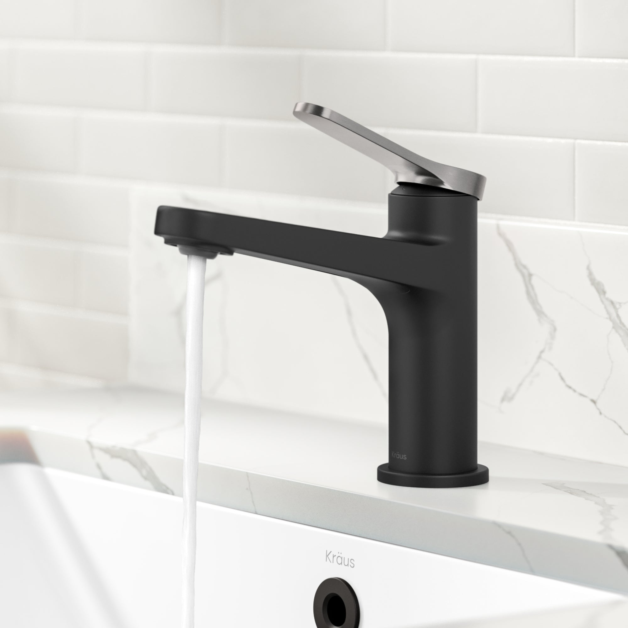 KRAUS Indy Single Handle Bathroom Faucet in Matte Black with Brushed Nickel