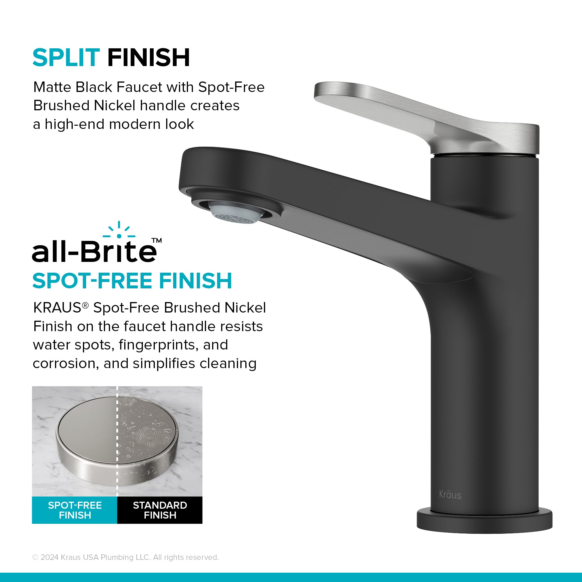KRAUS Indy Single Handle Bathroom Faucet in Matte Black with Brushed Nickel