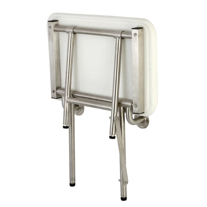 22"x 16" Wall Mount Fold Down Shower Seat with Floor Support in Brushed Stainless Steel-DirectSinks