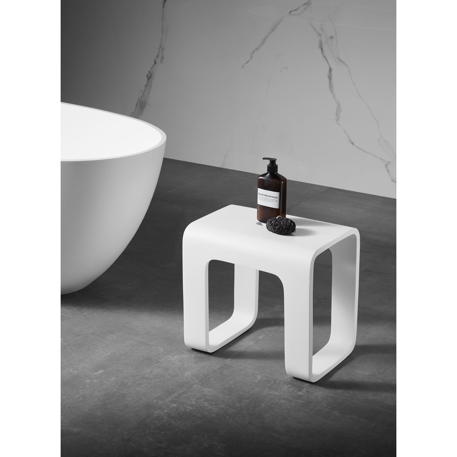 Cube Bathroom Stool in Composite Matte White-DirectSinks