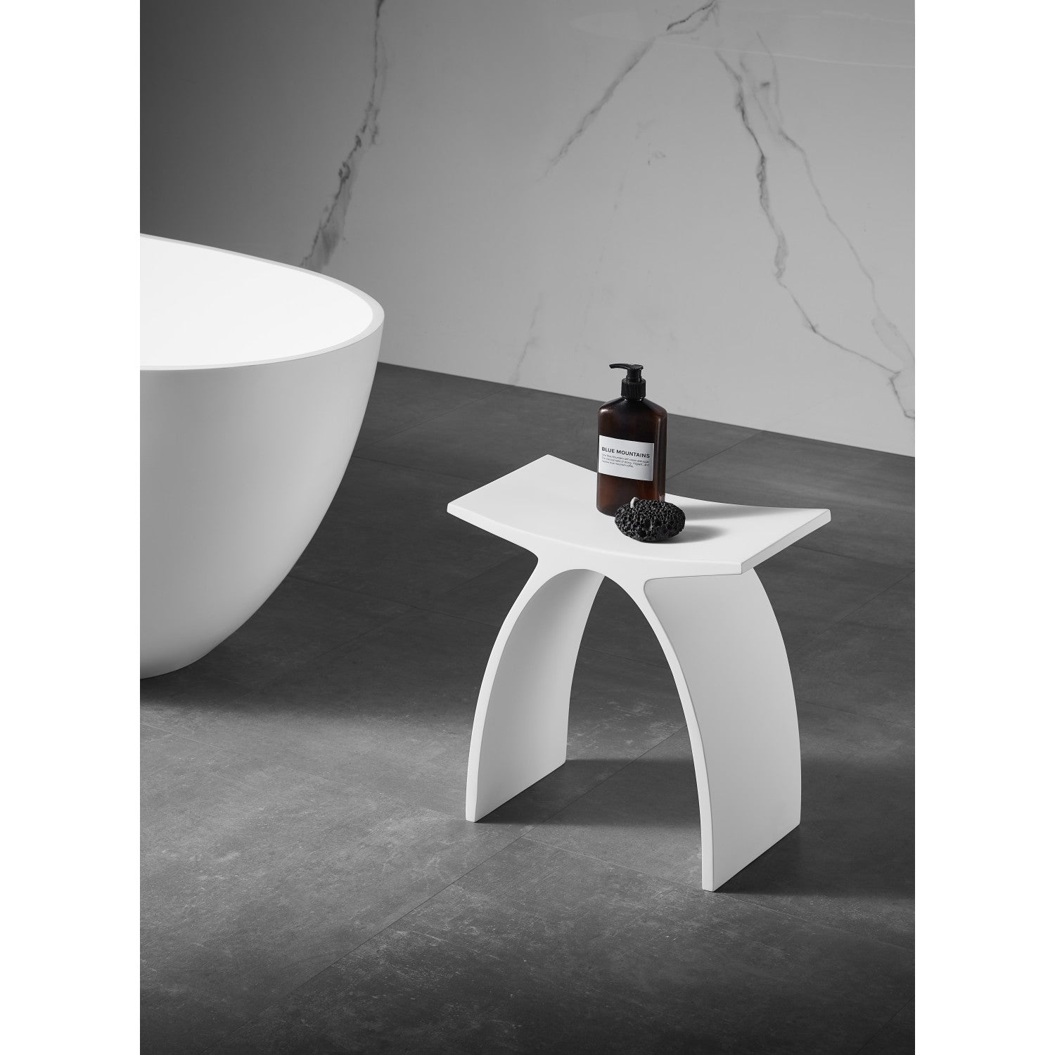 Arched Bathroom Stool in Composite Matte White-DirectSinks