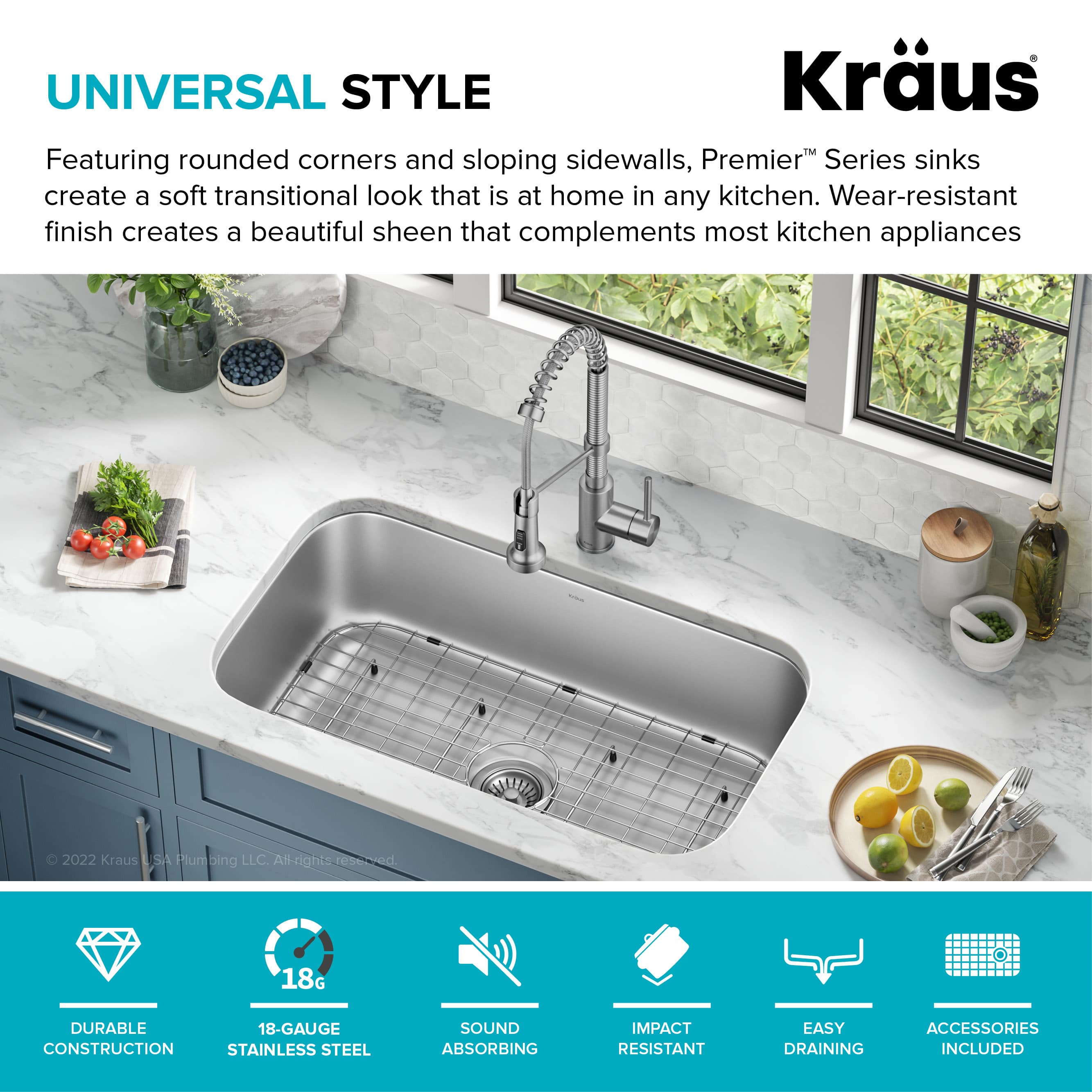 KRAUS 32” Undermount 18 gauge Stainless Steel Single Bowl Kitchen Sink