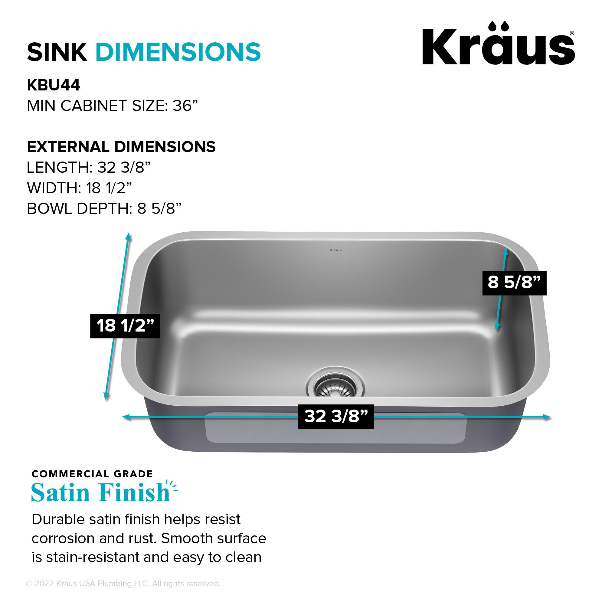 KRAUS 32” Undermount 18 gauge Stainless Steel Single Bowl Kitchen Sink