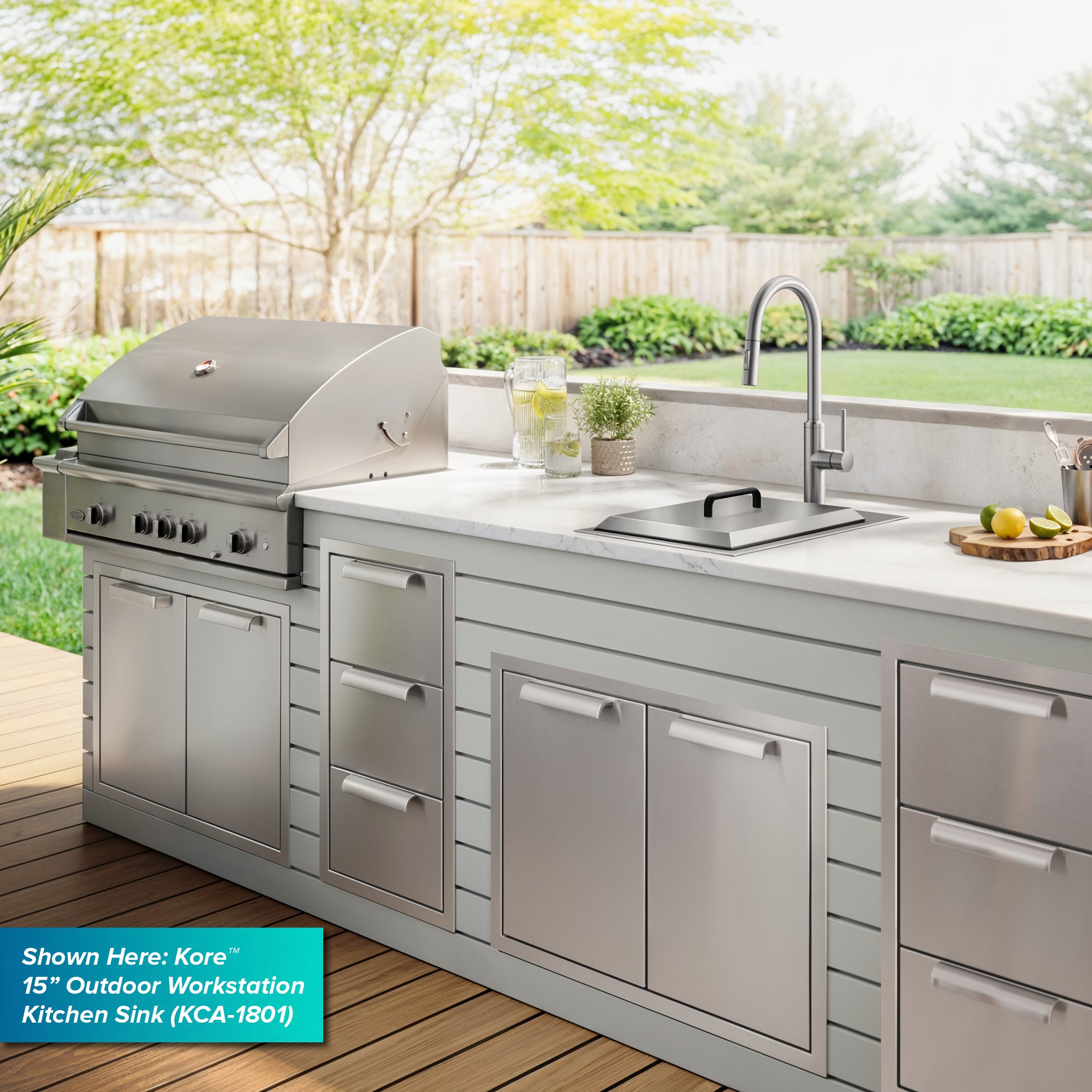 KRAUS 15" × 22" Outdoor T-316 Marine Grade Workstation Sink with Marine-Grade Lid | KCA-1800