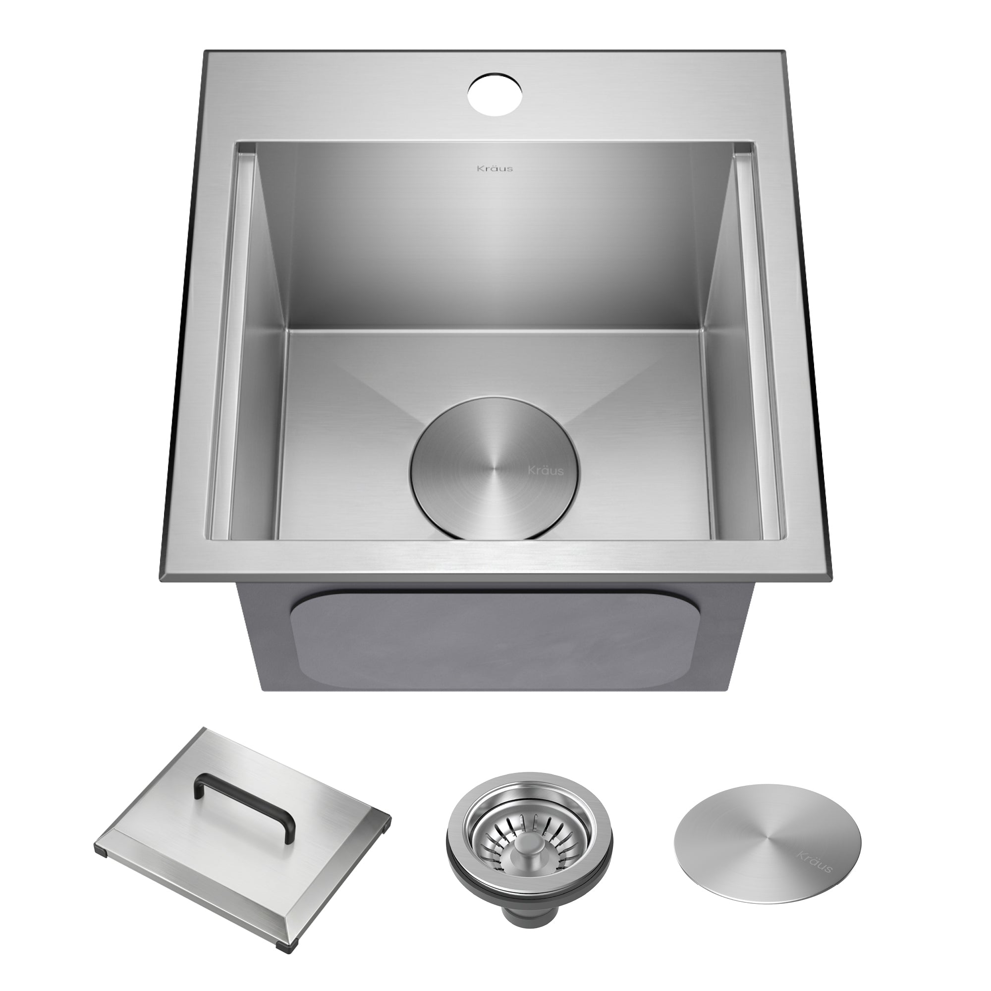 KRAUS 15" × 22" Outdoor T-316 Marine Grade Workstation Sink with Marine-Grade Lid | KCA-1800