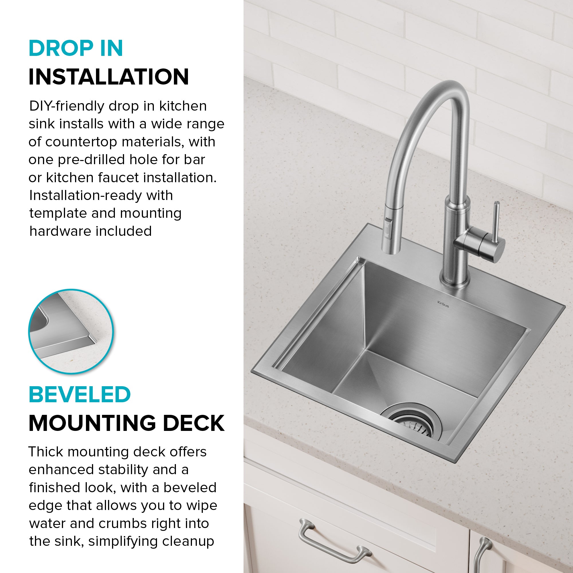 KRAUS 15" × 22" Outdoor T-316 Marine Grade Workstation Sink with Marine-Grade Lid | KCA-1800
