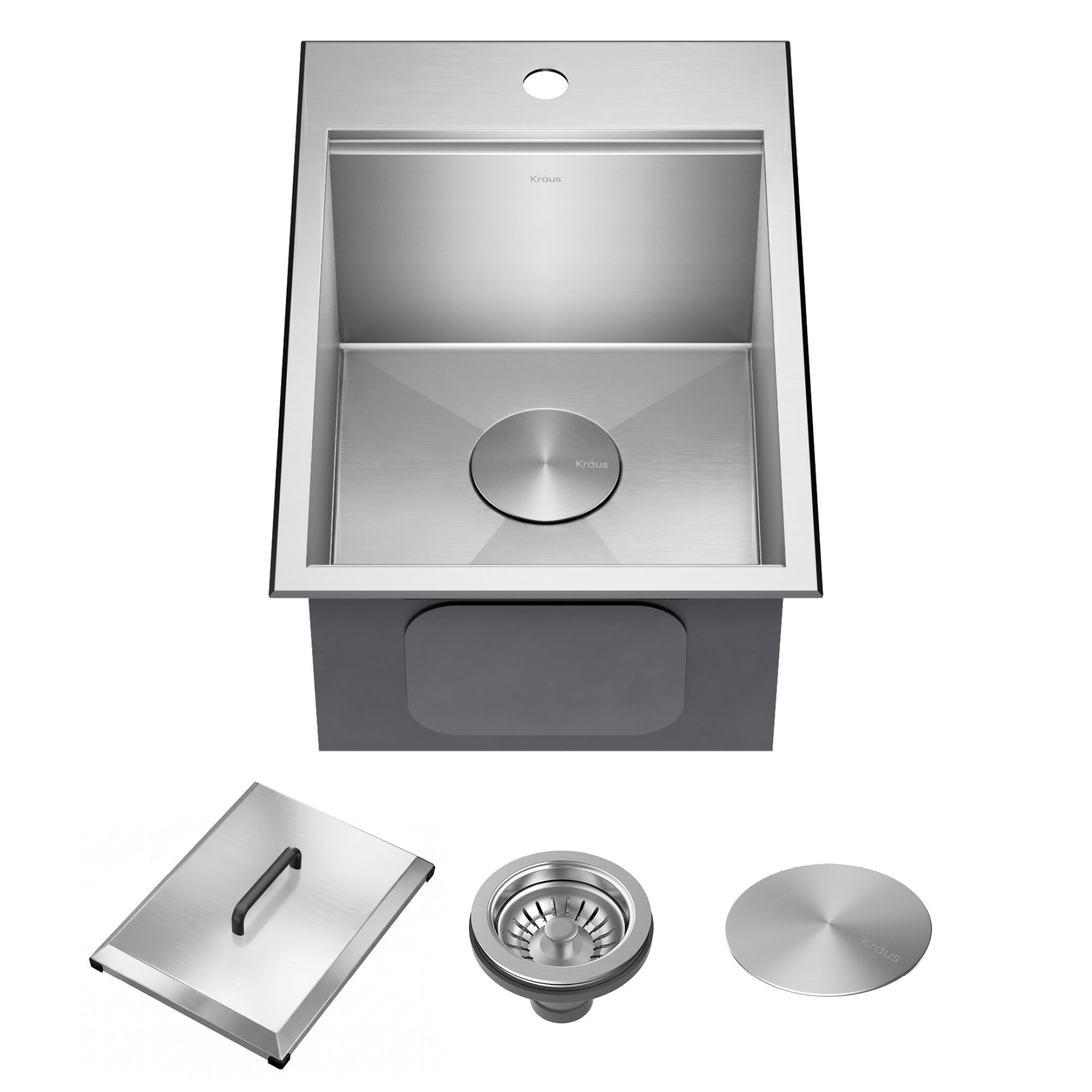 KRAUS 15" × 15" Outdoor T-316 Marine Grade Workstation Sink with Marine-Grade Lid | KCA-1801