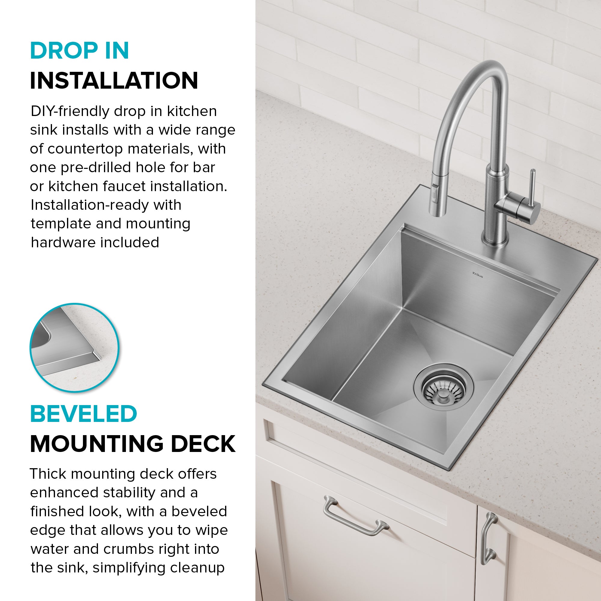 KRAUS 15" × 15" Outdoor T-316 Marine Grade Workstation Sink with Marine-Grade Lid | KCA-1801