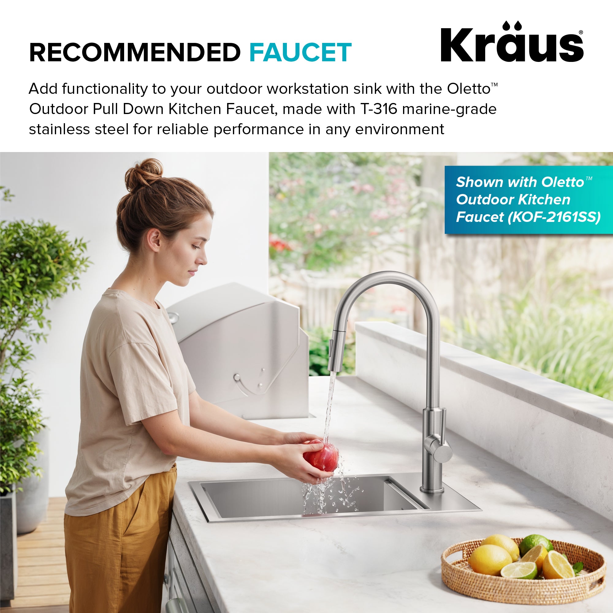 KRAUS 15" × 15" Outdoor T-316 Marine Grade Workstation Sink with Marine-Grade Lid | KCA-1801