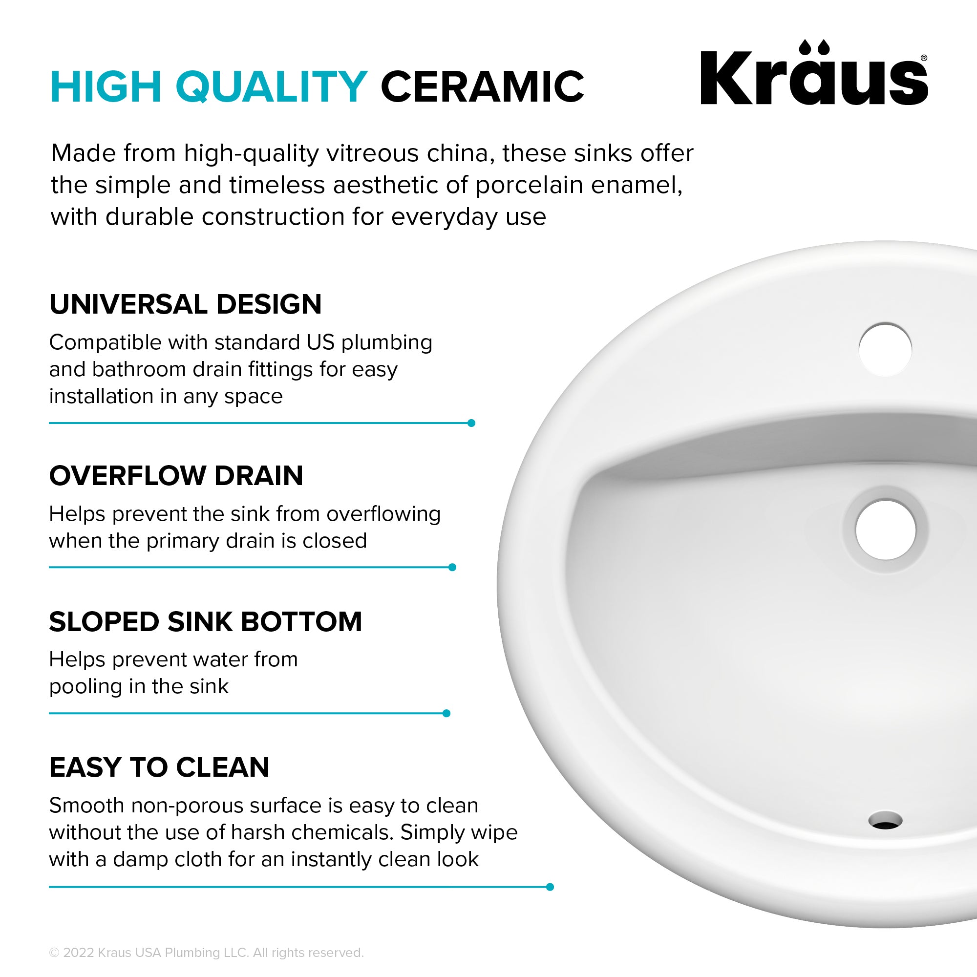 KRAUS Elavo 20-1/2" Oval Porcelain Drop In Bathroom Sink in White