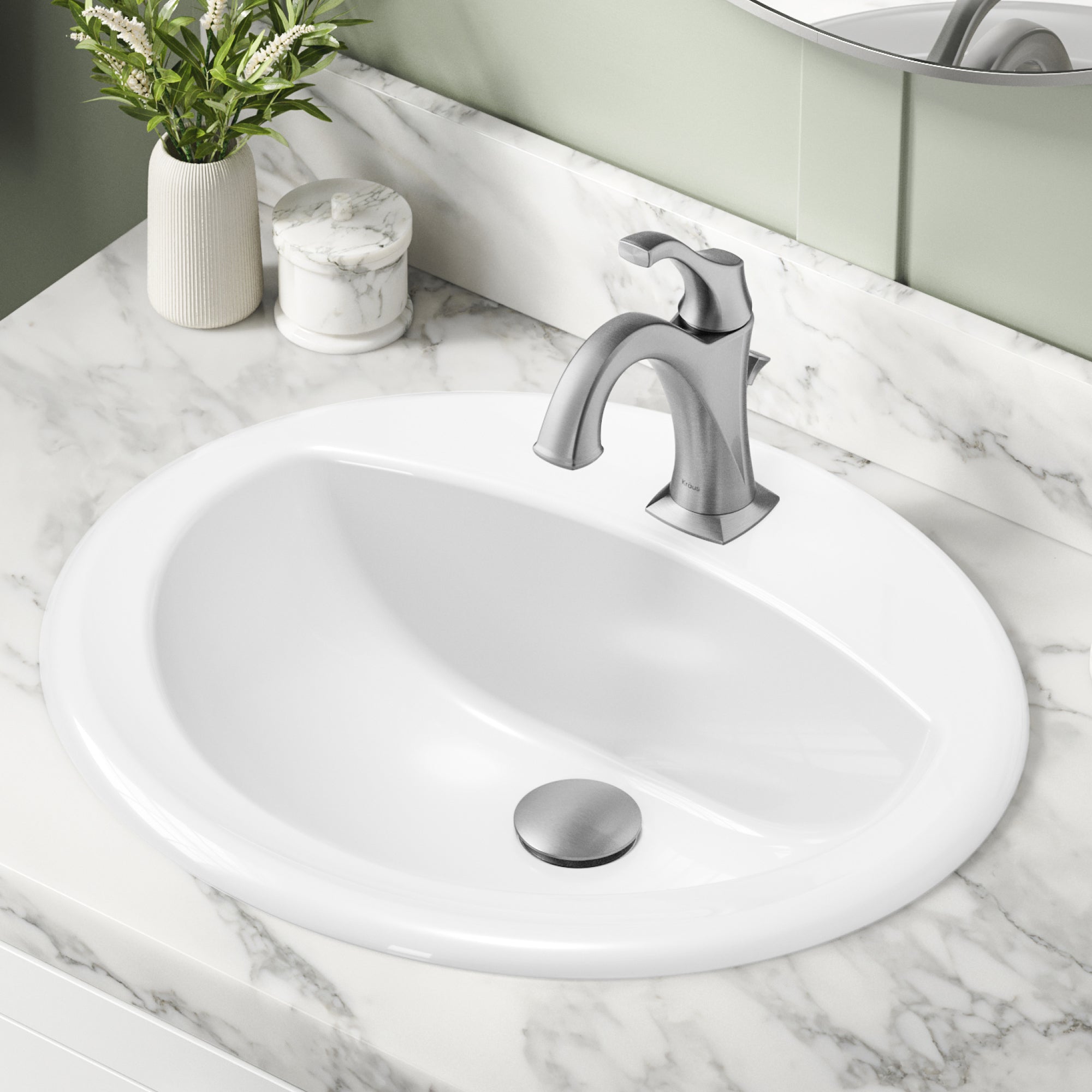 KRAUS Elavo 20-1/2" Oval Porcelain Drop In Bathroom Sink in White