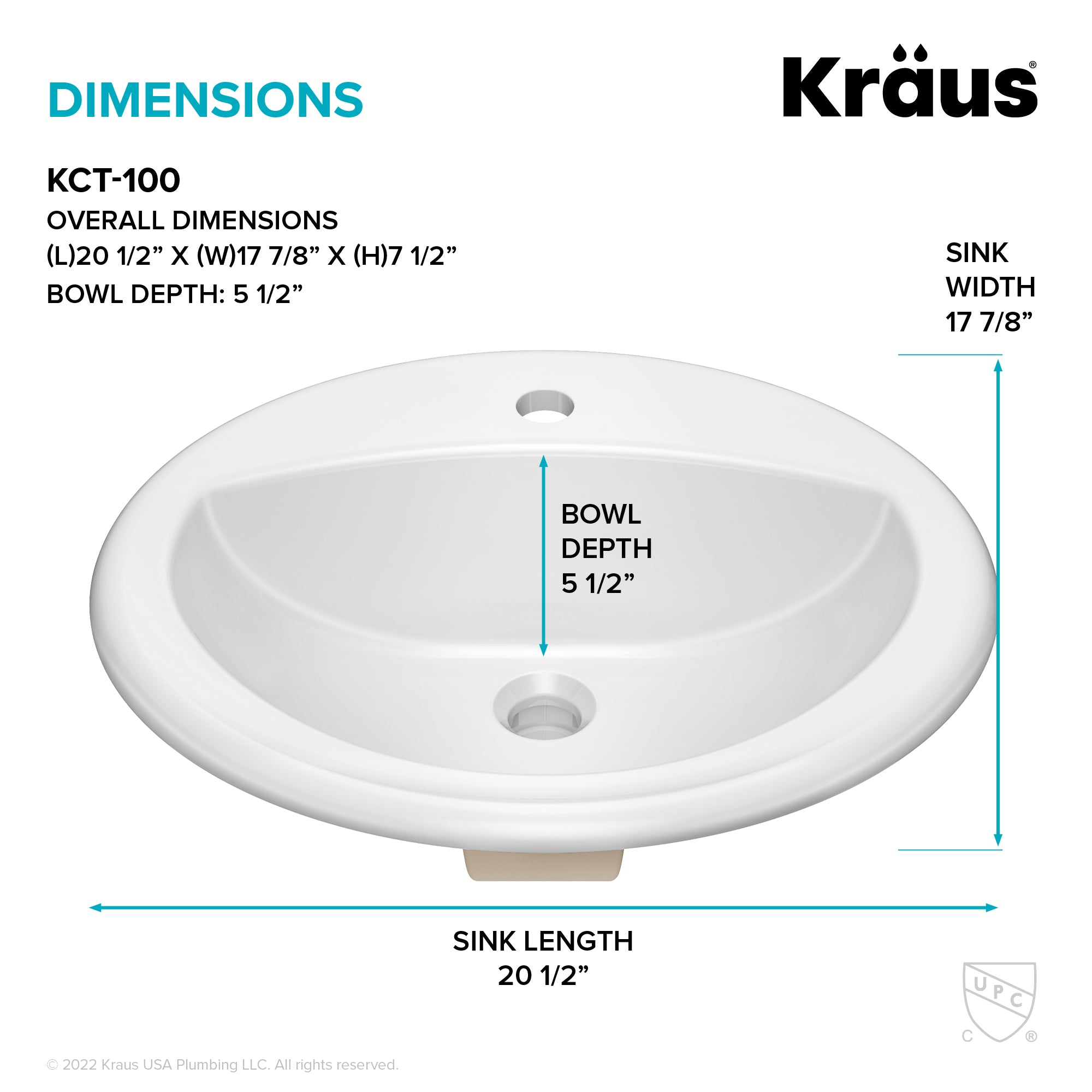 KRAUS Elavo 20-1/2" Oval Porcelain Drop In Bathroom Sink in White