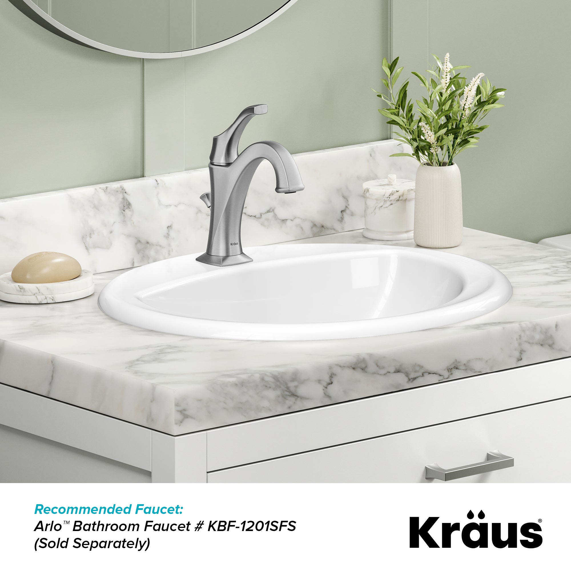 KRAUS Elavo 20-1/2" Oval Porcelain Drop In Bathroom Sink in White