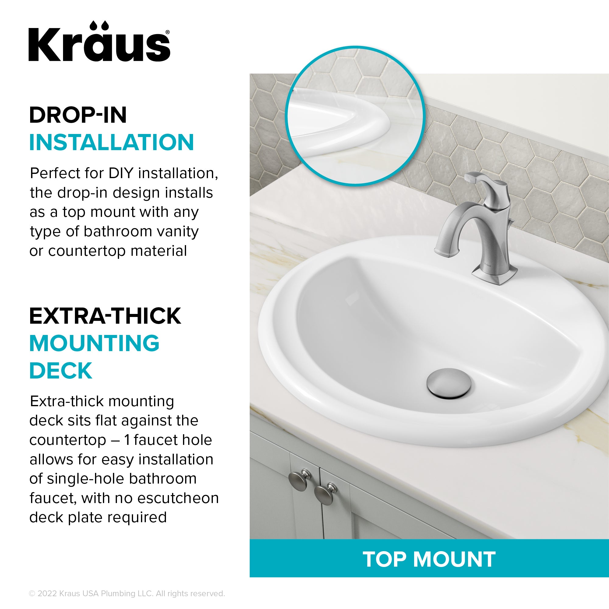 KRAUS Elavo 20-1/2" Oval Porcelain Drop In Bathroom Sink in White