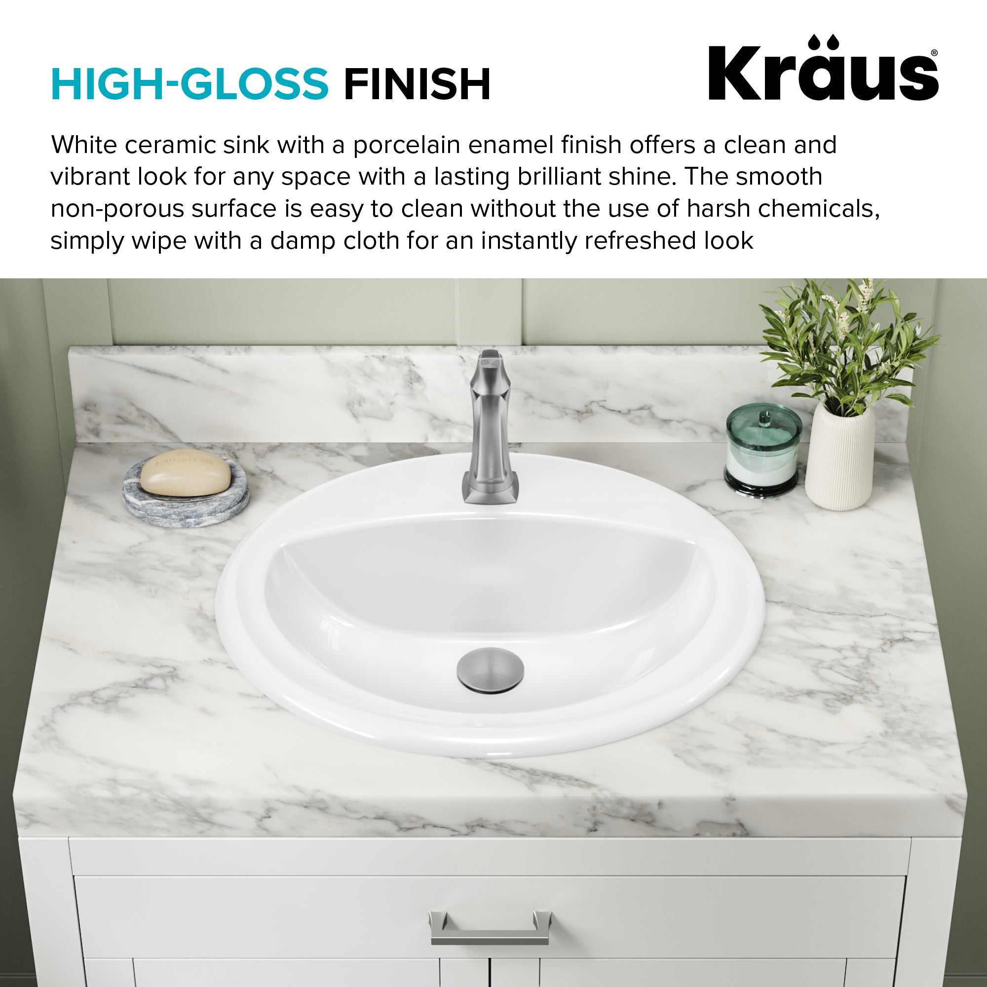 KRAUS Elavo 20-1/2" Oval Porcelain Drop In Bathroom Sink in White