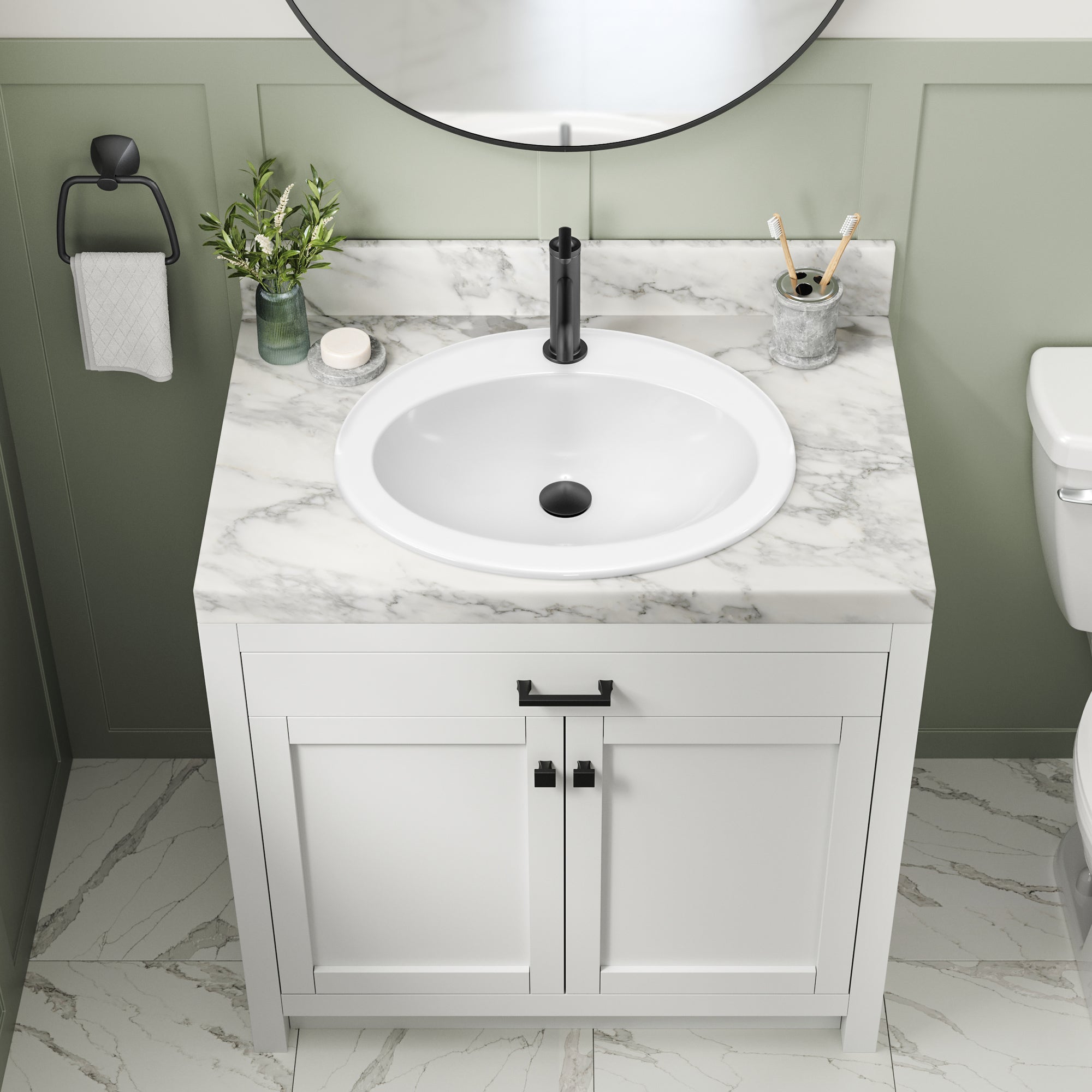 KRAUS Elavo 22" Oval Porcelain Drop In Bathroom Sink in White