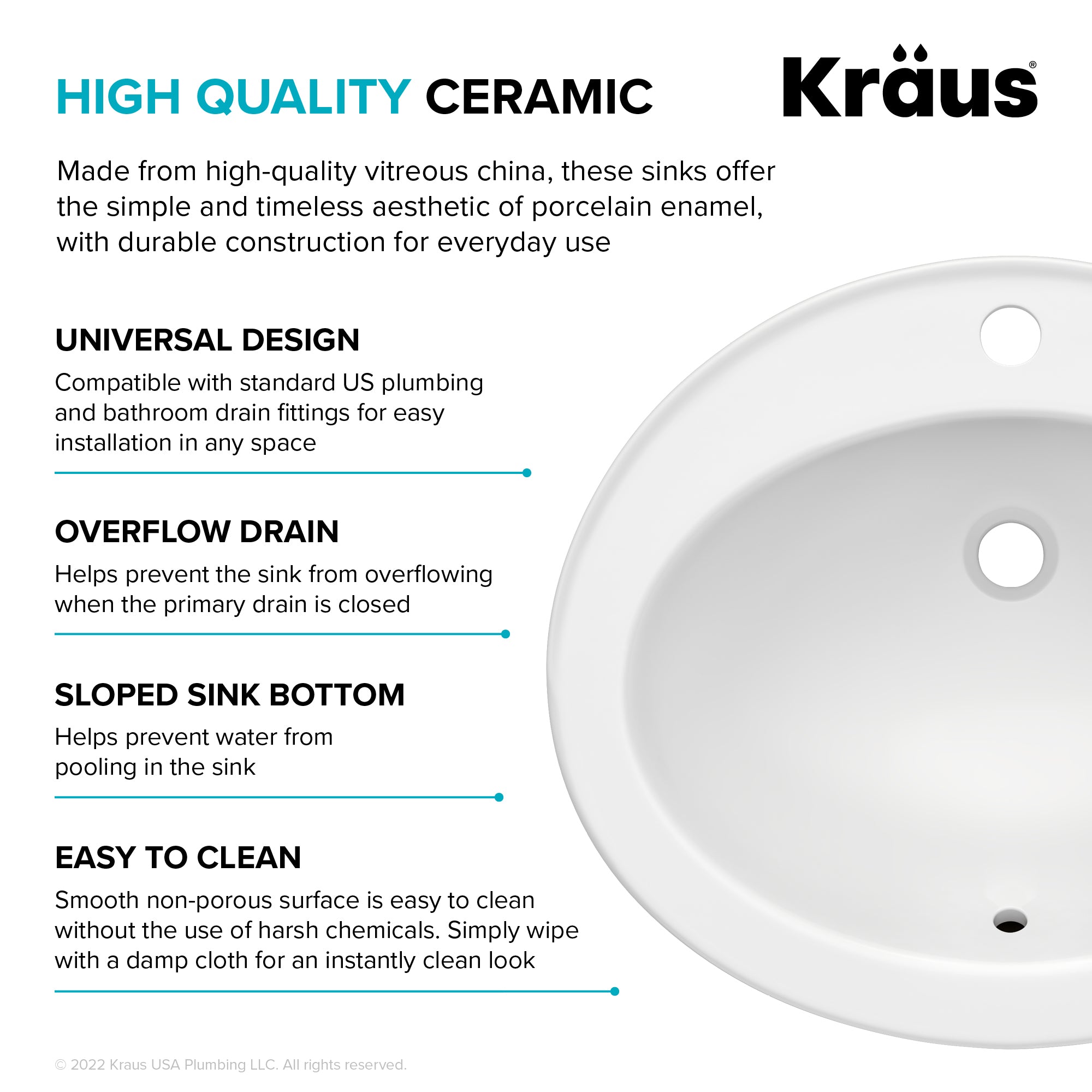 KRAUS Elavo 22" Oval Porcelain Drop In Bathroom Sink in White