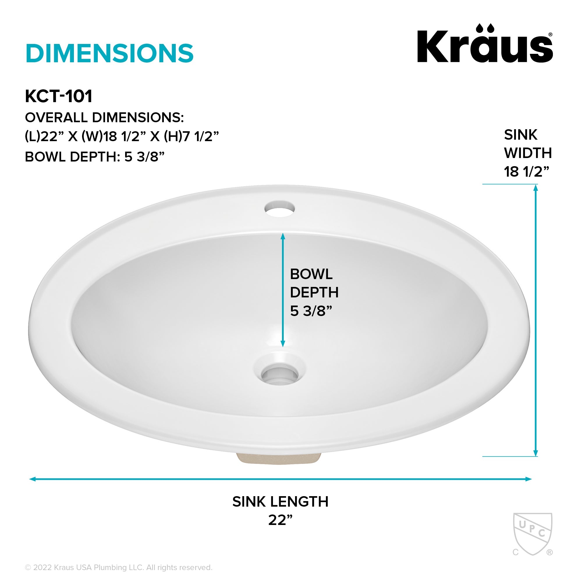 KRAUS Elavo 22" Oval Porcelain Drop In Bathroom Sink in White