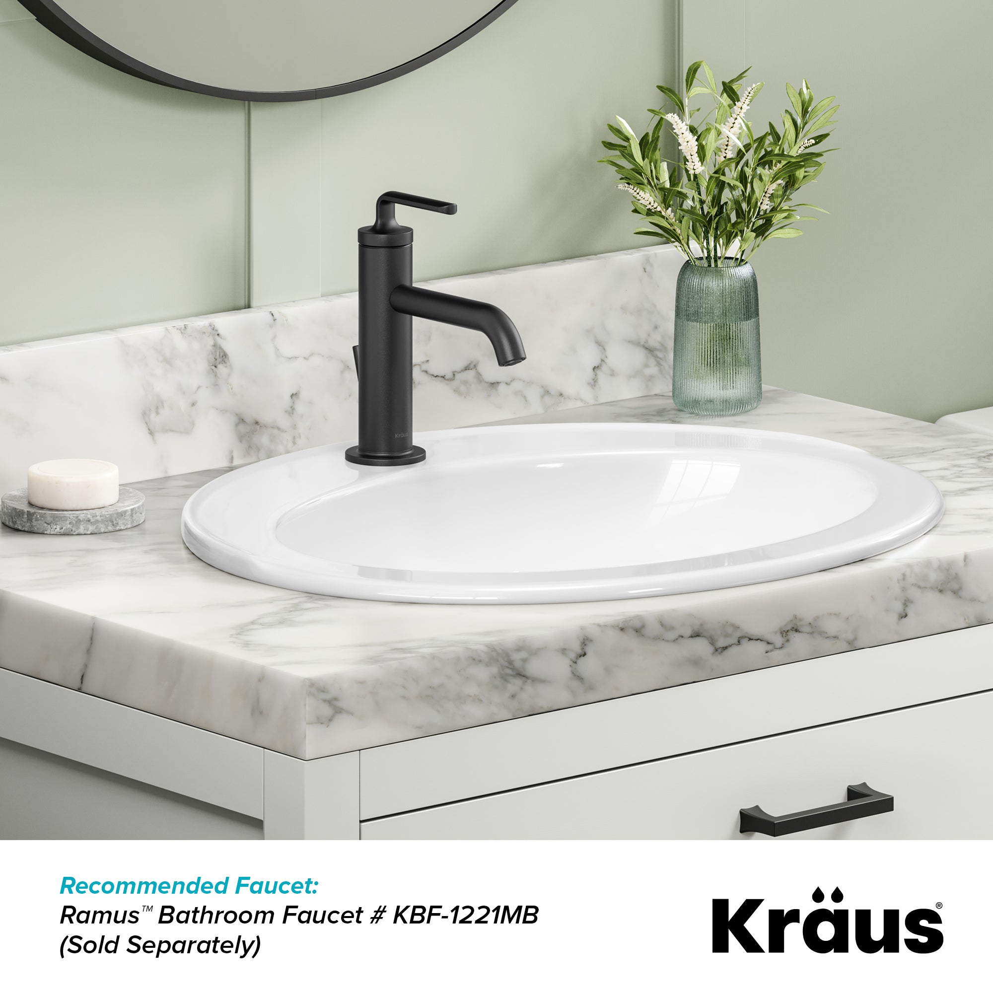 KRAUS Elavo 22" Oval Porcelain Drop In Bathroom Sink in White