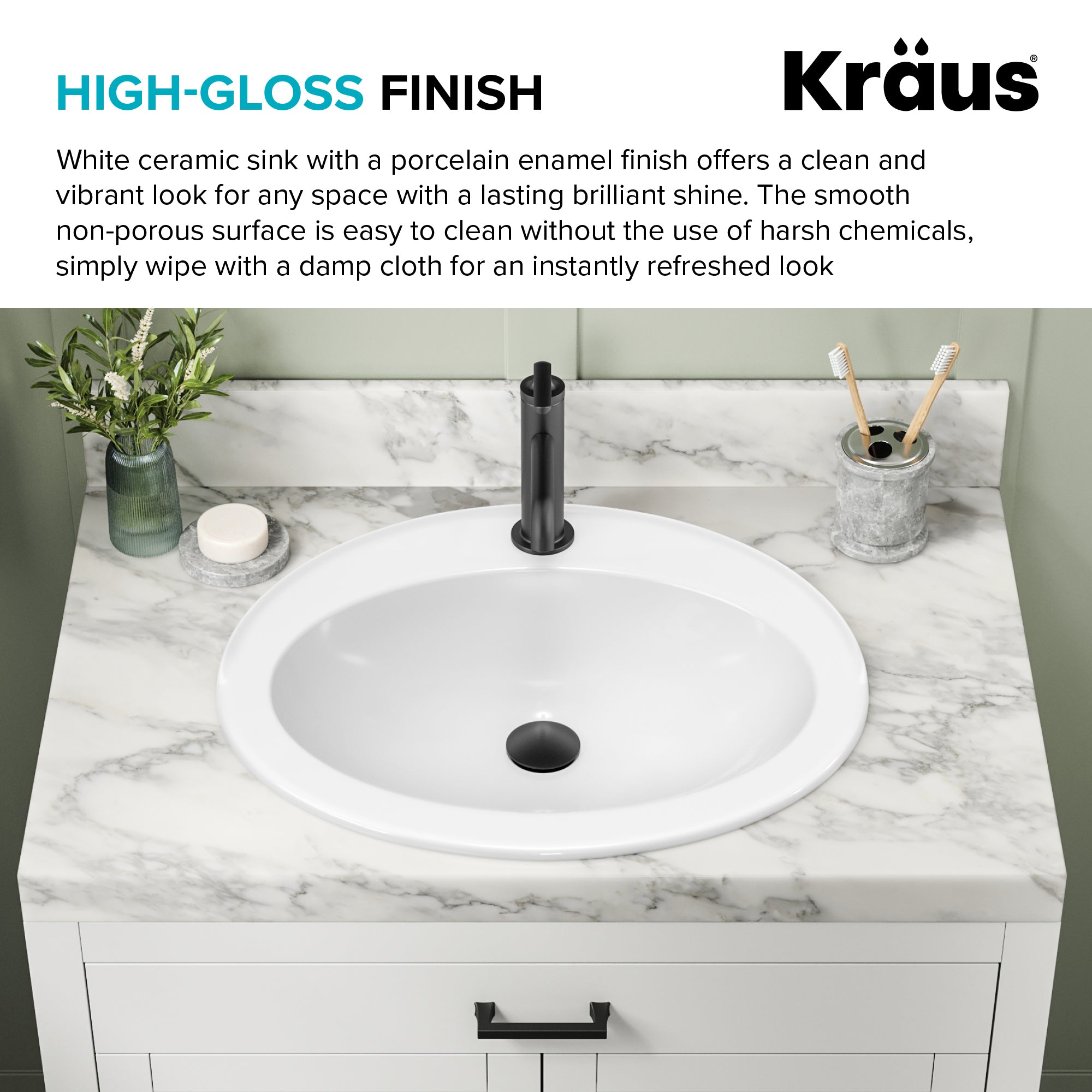 KRAUS Elavo 22" Oval Porcelain Drop In Bathroom Sink in White