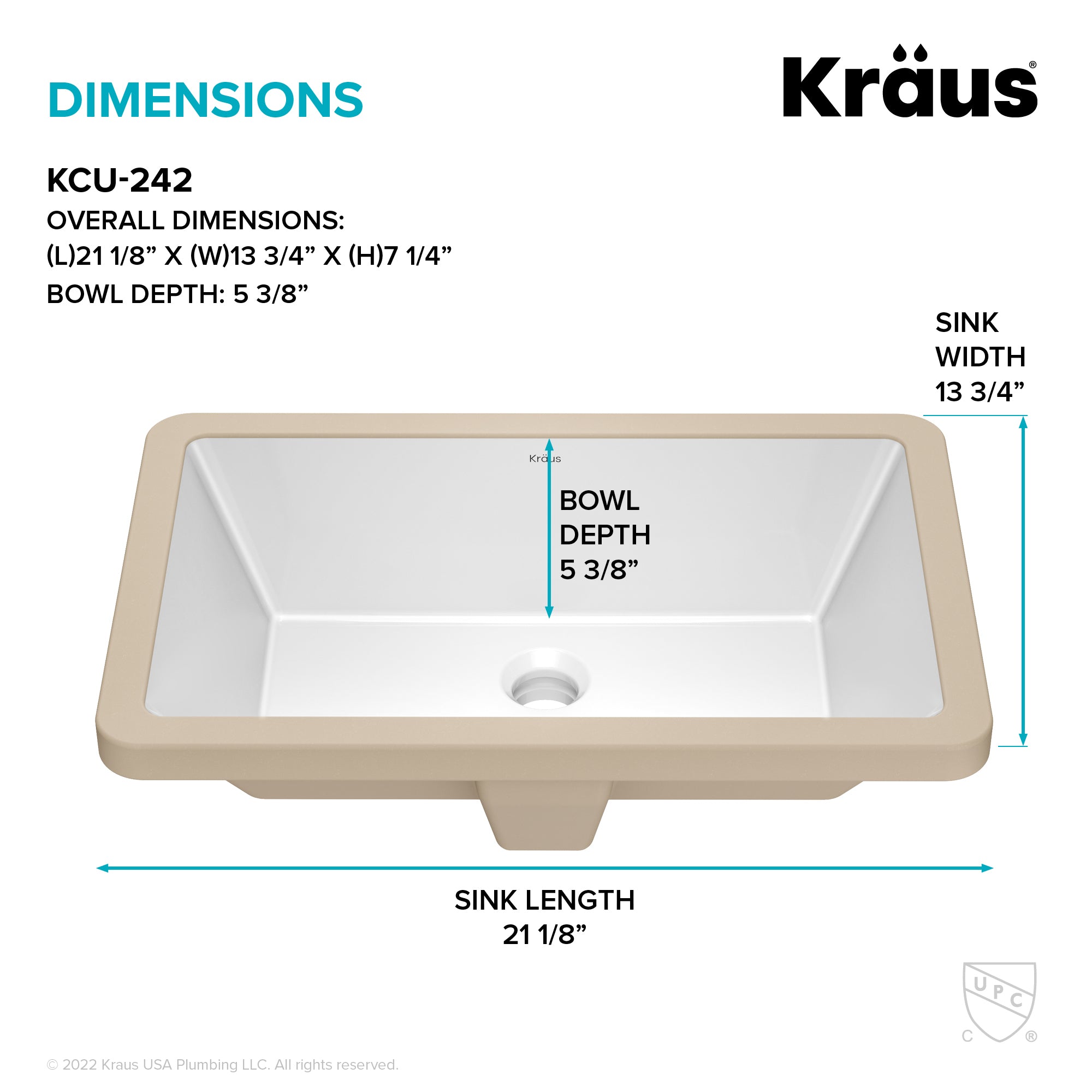 KRAUS Elavo 21-1/8" Rectangular Porcelain Undermount Bathroom Sink in White