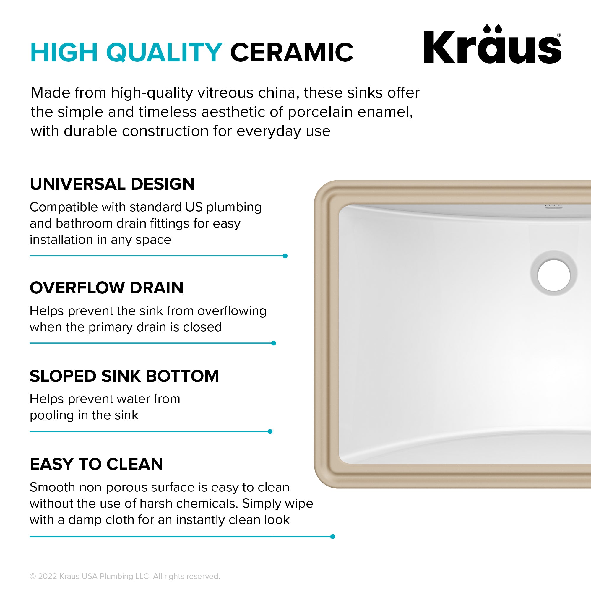 KRAUS Elavo 23" Rectangular Porcelain Undermount Bathroom Sink in White