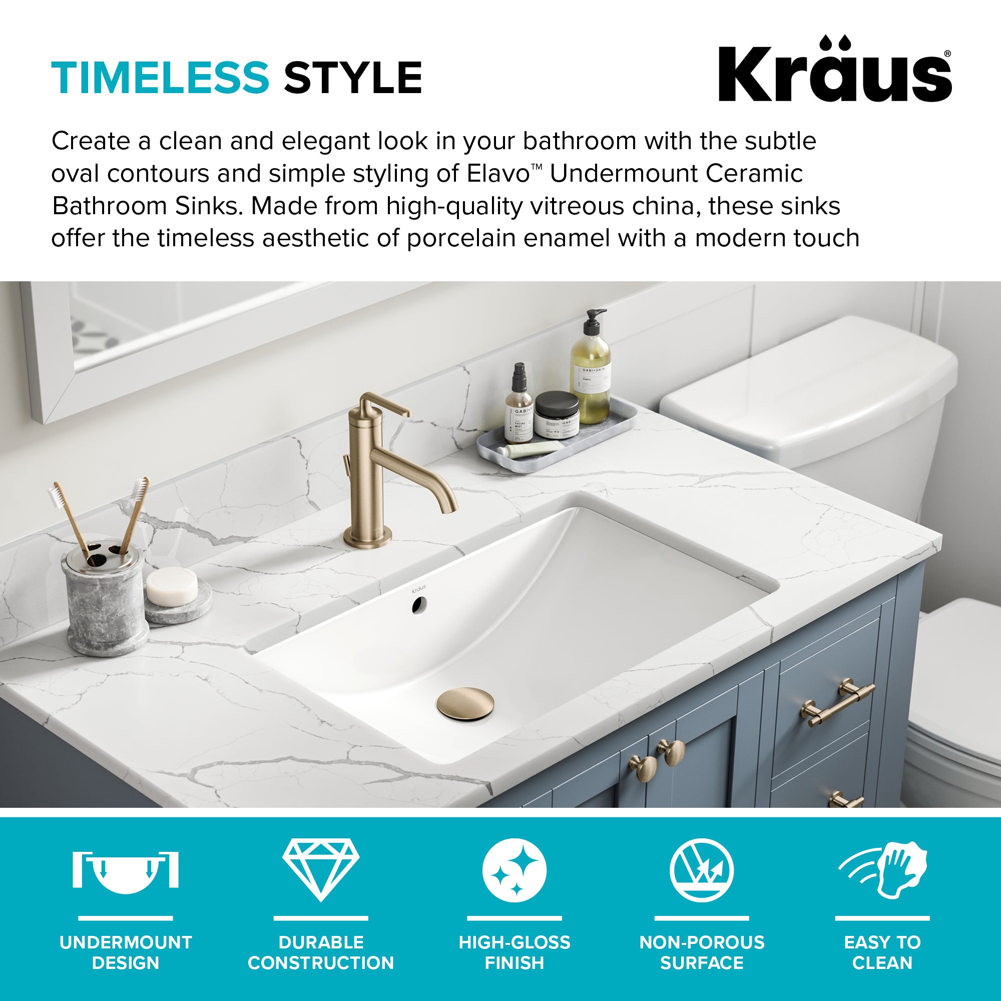 KRAUS Elavo 23" Rectangular Porcelain Undermount Bathroom Sink in White