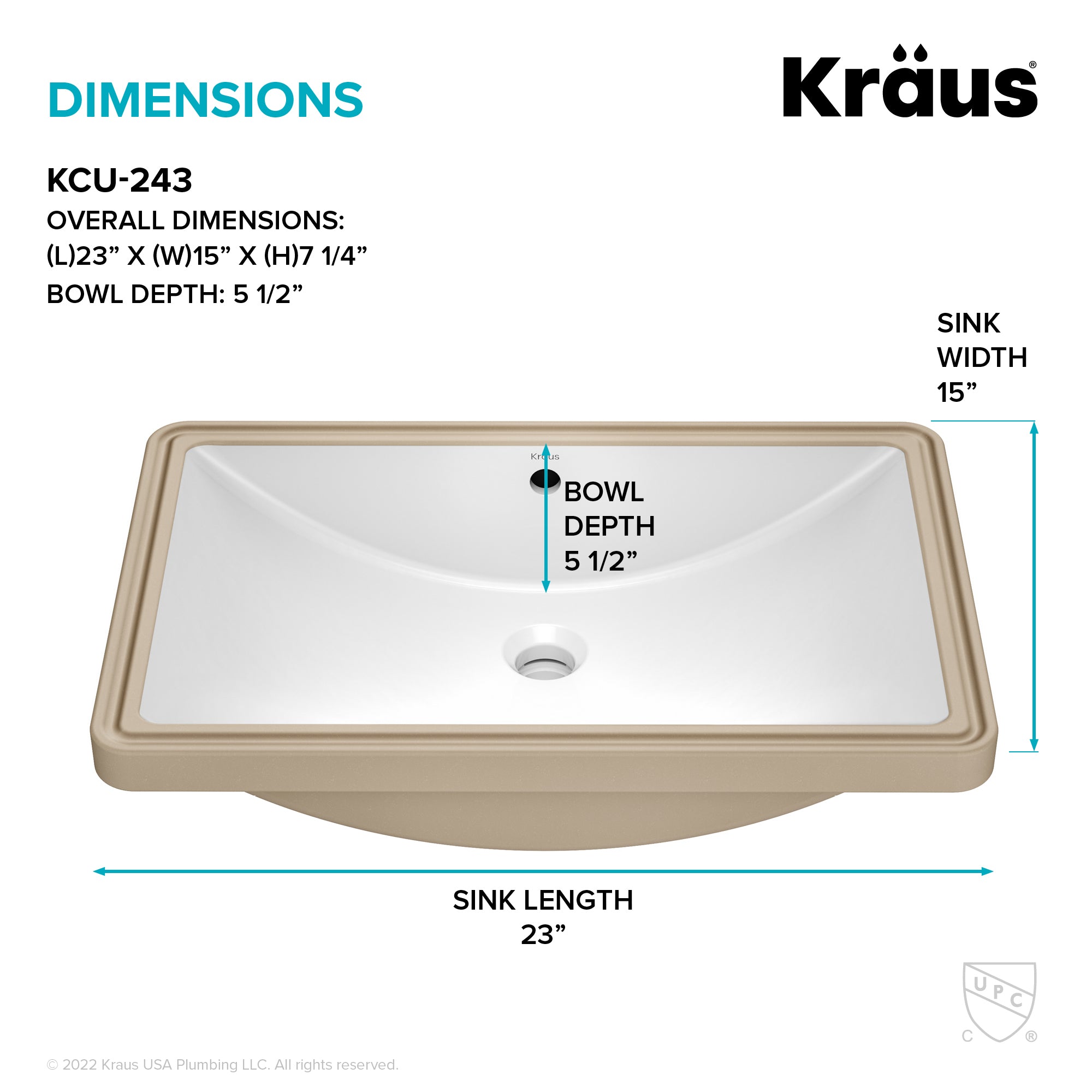 KRAUS Elavo 23" Rectangular Porcelain Undermount Bathroom Sink in White