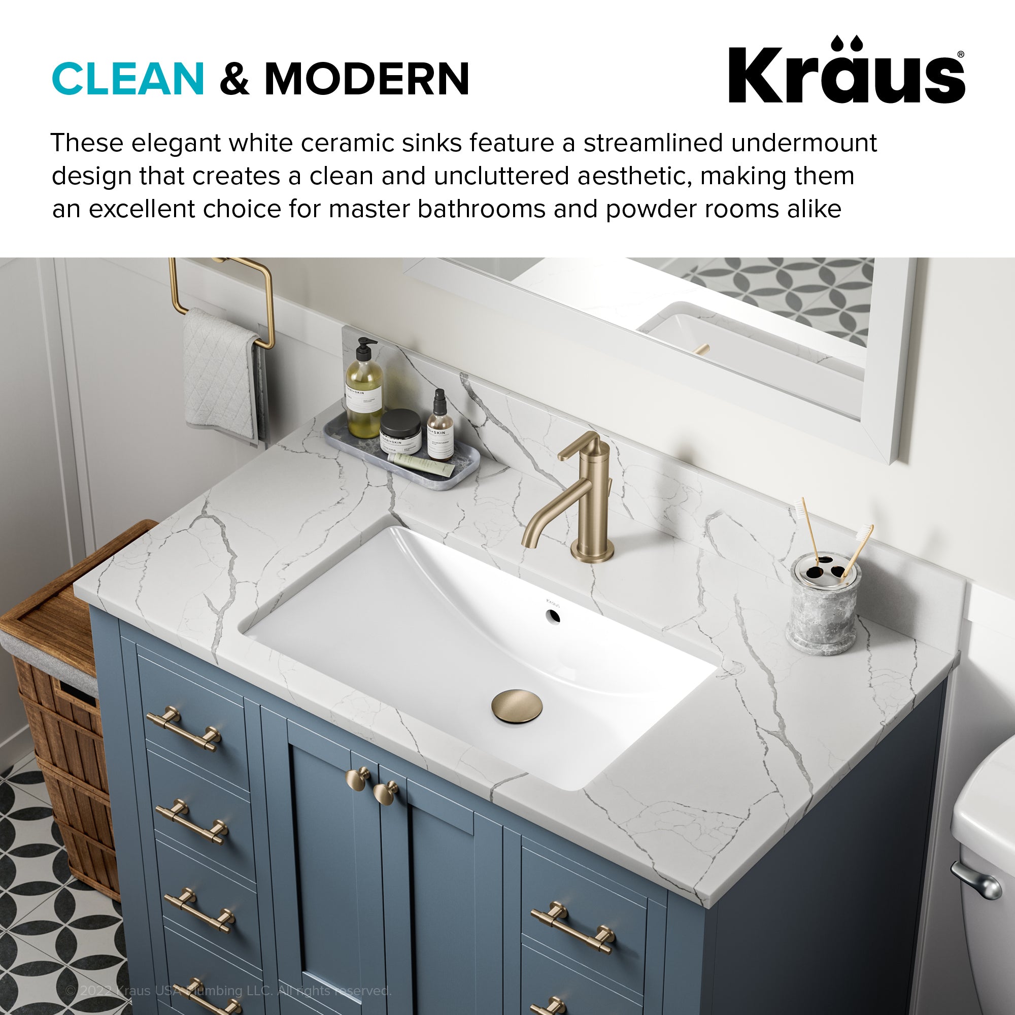 KRAUS Elavo 23" Rectangular Porcelain Undermount Bathroom Sink in White