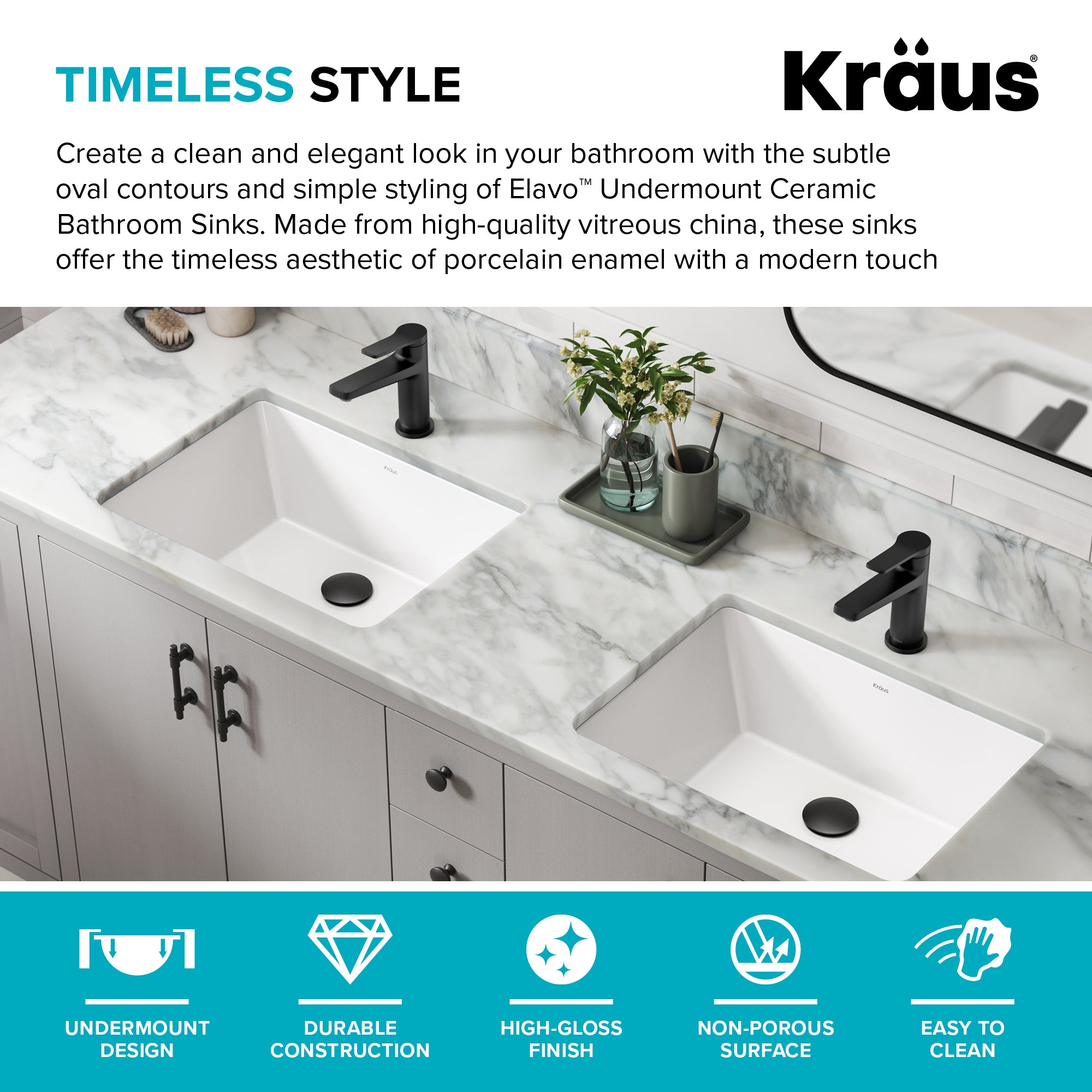 KRAUS Elavo 20-1/4" Rectangular Porcelain Undermount Bathroom Sink in White