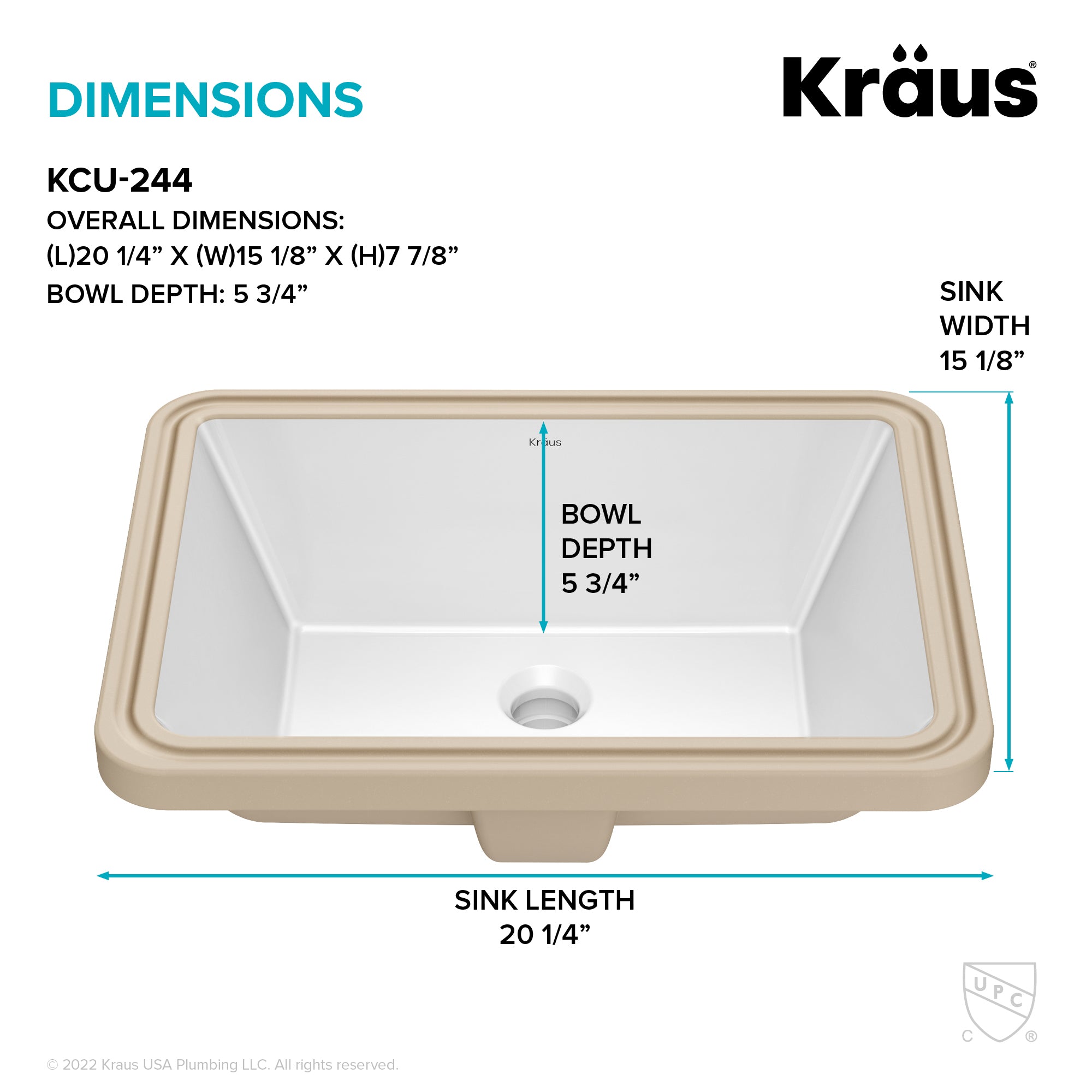 KRAUS Elavo 20-1/4" Rectangular Porcelain Undermount Bathroom Sink in White