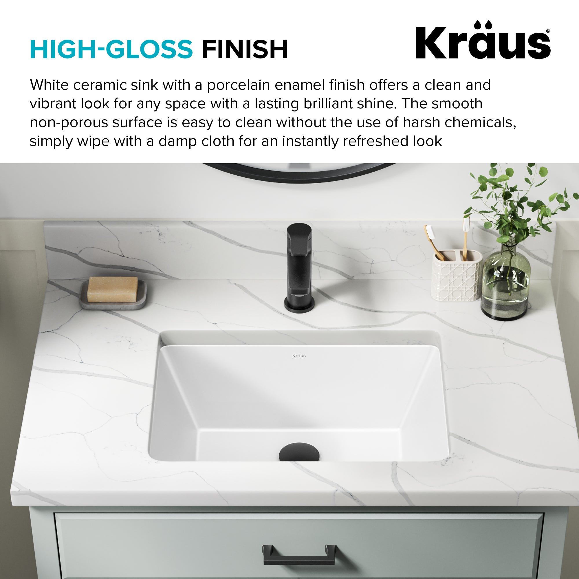 KRAUS Elavo 20-1/4" Rectangular Porcelain Undermount Bathroom Sink in White