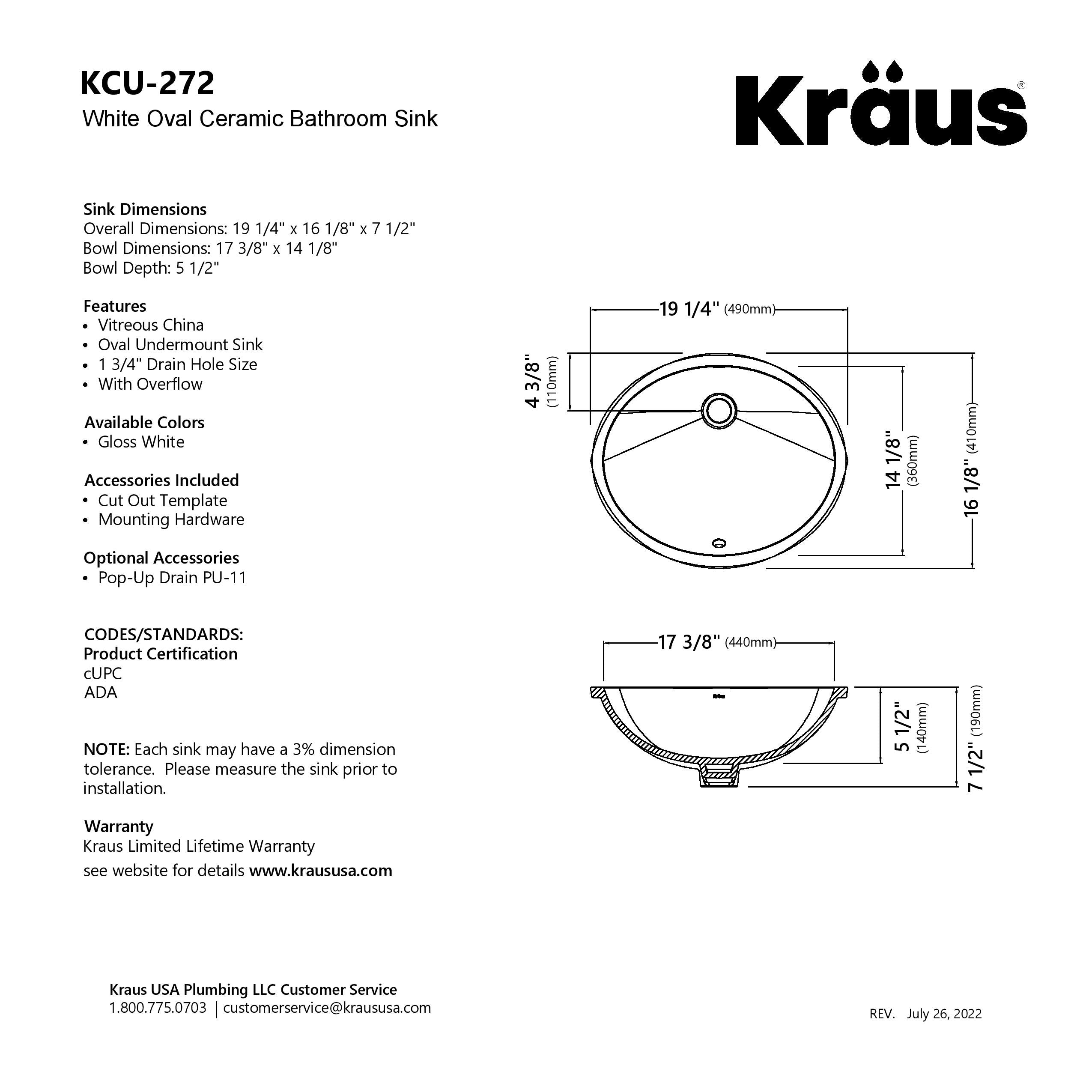 KRAUS Elavo 19 1/4" Oval Porcelain Undermount Bathroom Sink in White