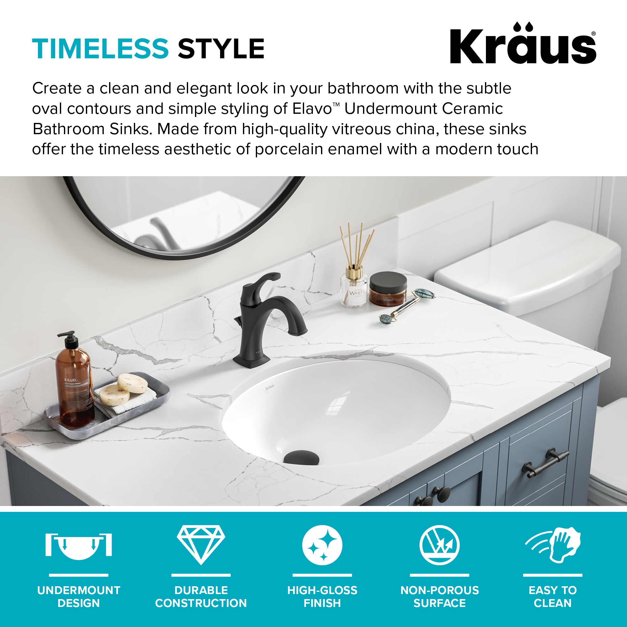 KRAUS Elavo 19 1/4" Oval Porcelain Undermount Bathroom Sink in White