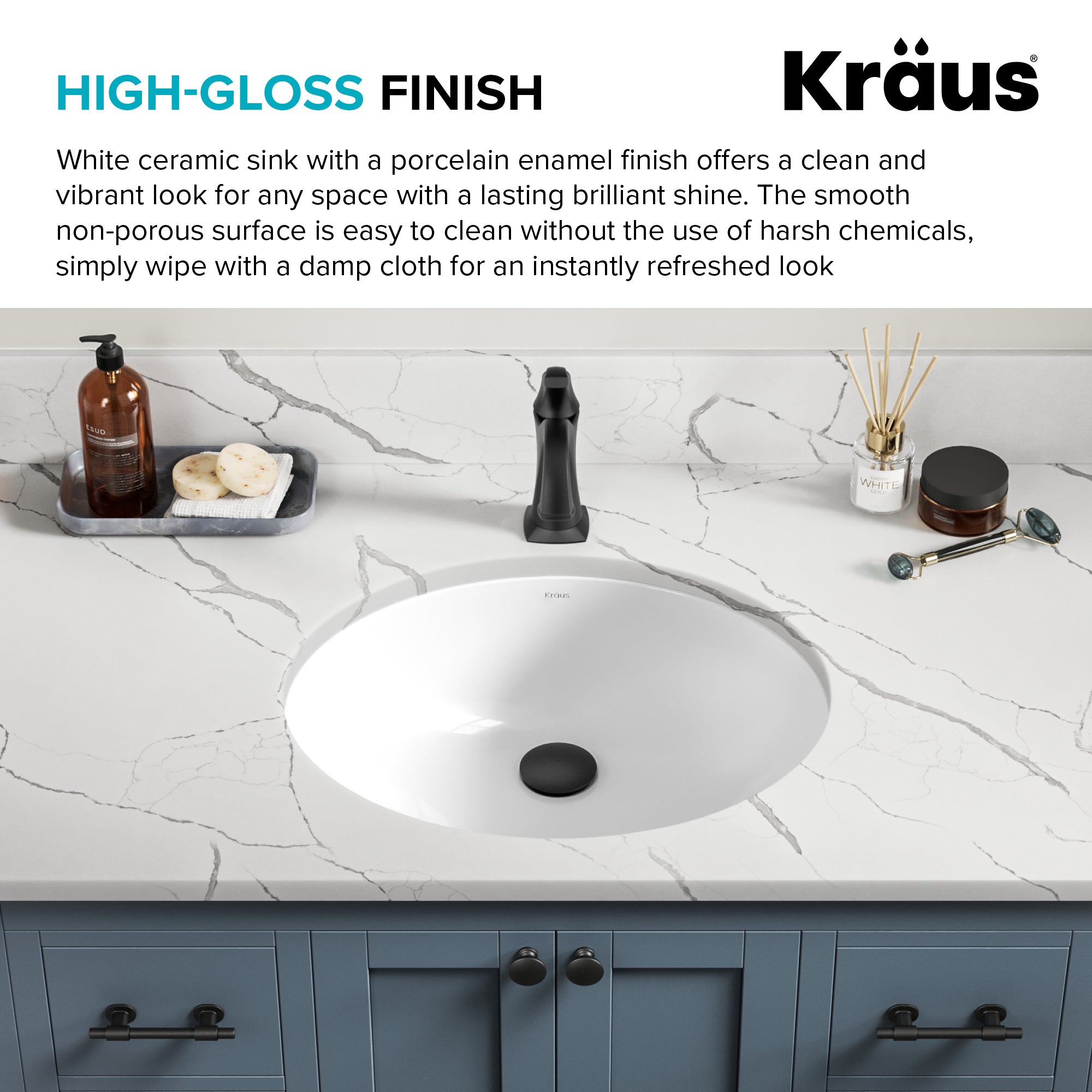 KRAUS Elavo 19 1/4" Oval Porcelain Undermount Bathroom Sink in White