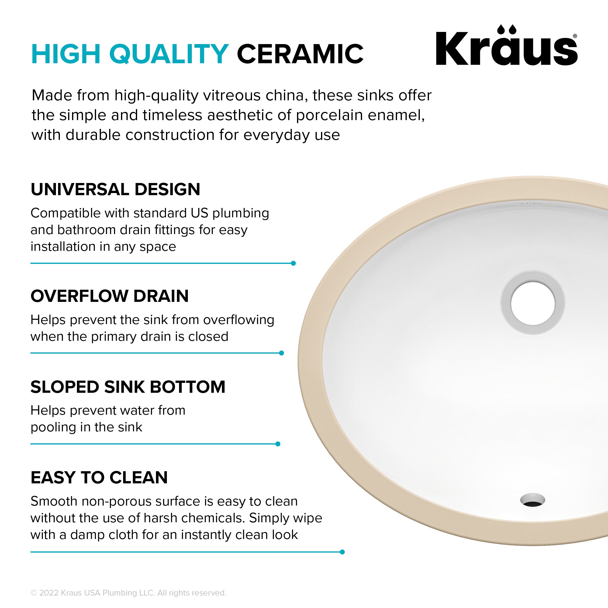 KRAUS Elavo 16-3/4" Oval Porcelain Undermount Bathroom Sink in White