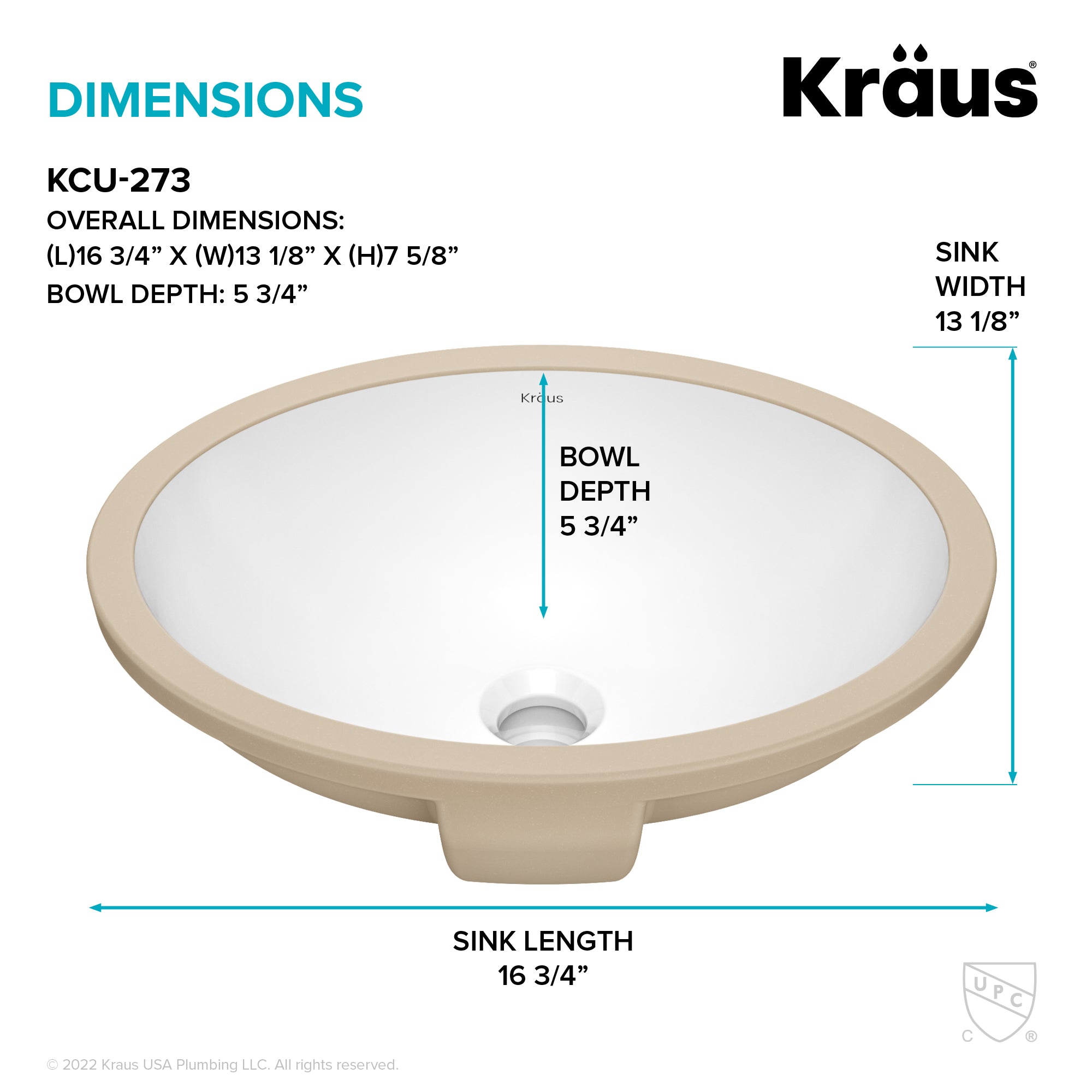 KRAUS Elavo 16-3/4" Oval Porcelain Undermount Bathroom Sink in White