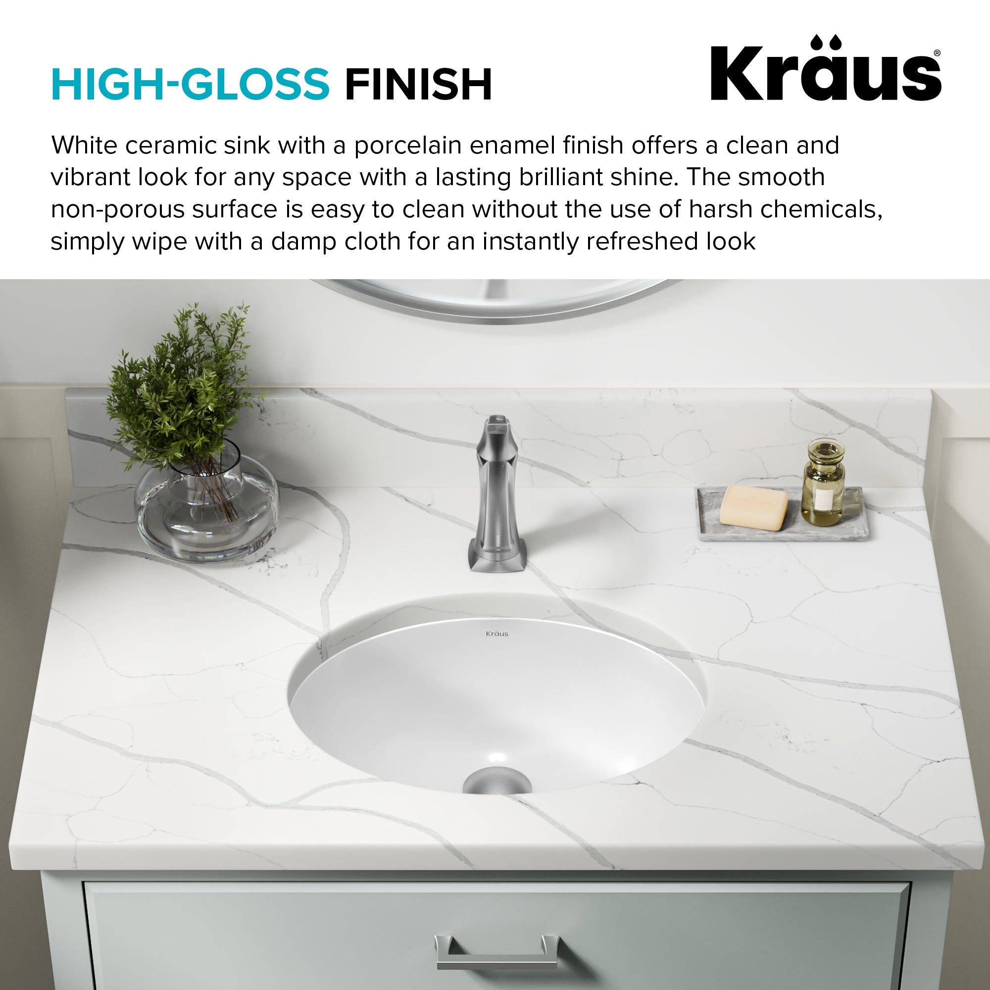 KRAUS Elavo 16-3/4" Oval Porcelain Undermount Bathroom Sink in White