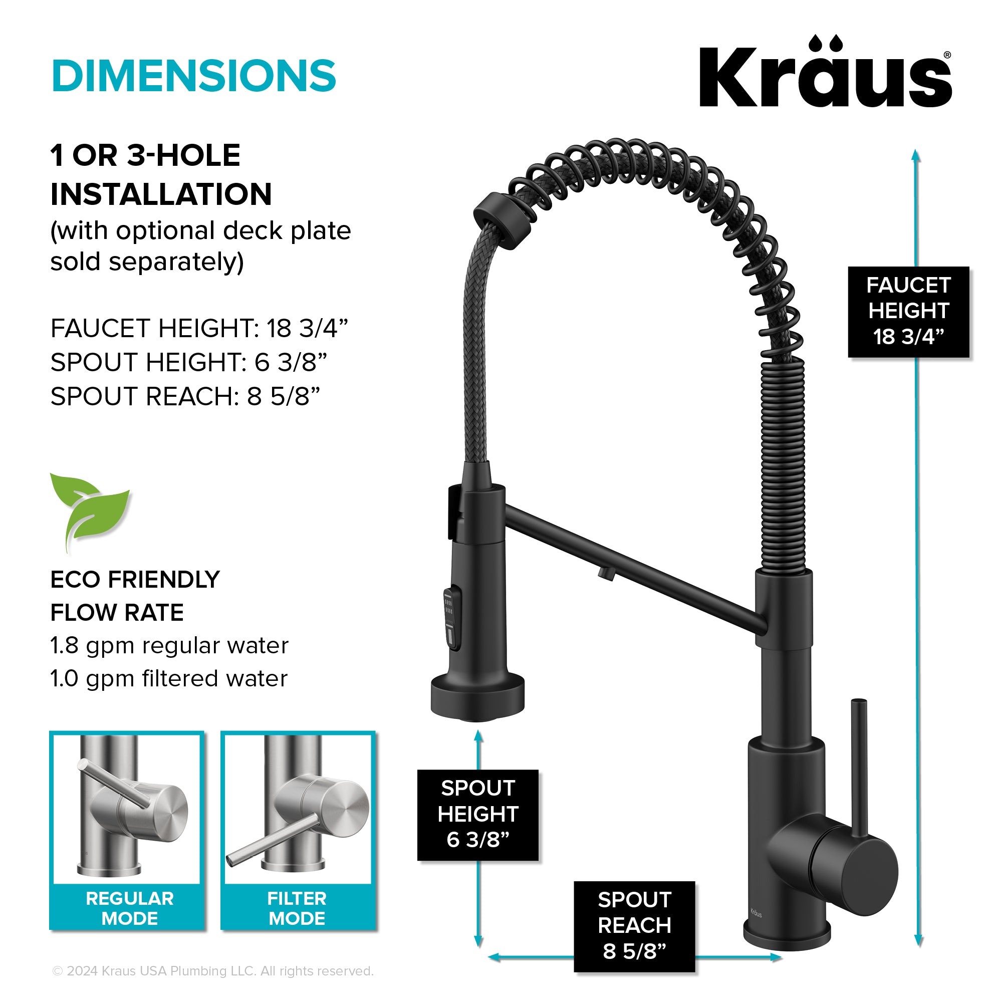 KRAUS Bolden 2-in-1 Pull-Down Single Handle Water Filter Kitchen Faucet in Matte Black with Purita 2-Stage Under-Sink Filtration System-DirectSinks