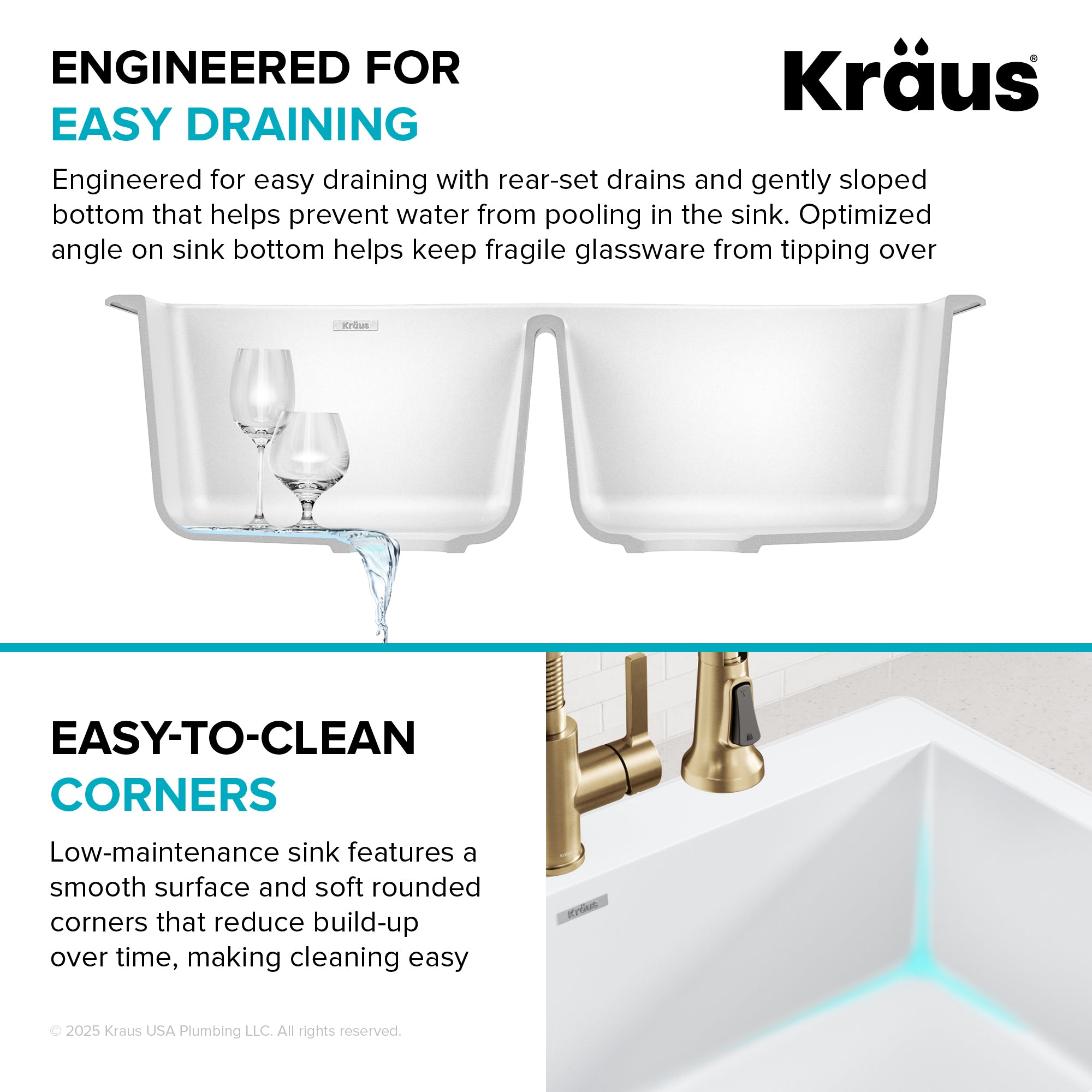 KRAUS Forteza 33” Granite Drop-In or Undermount 50/50 Double Bowl White Kitchen Sink