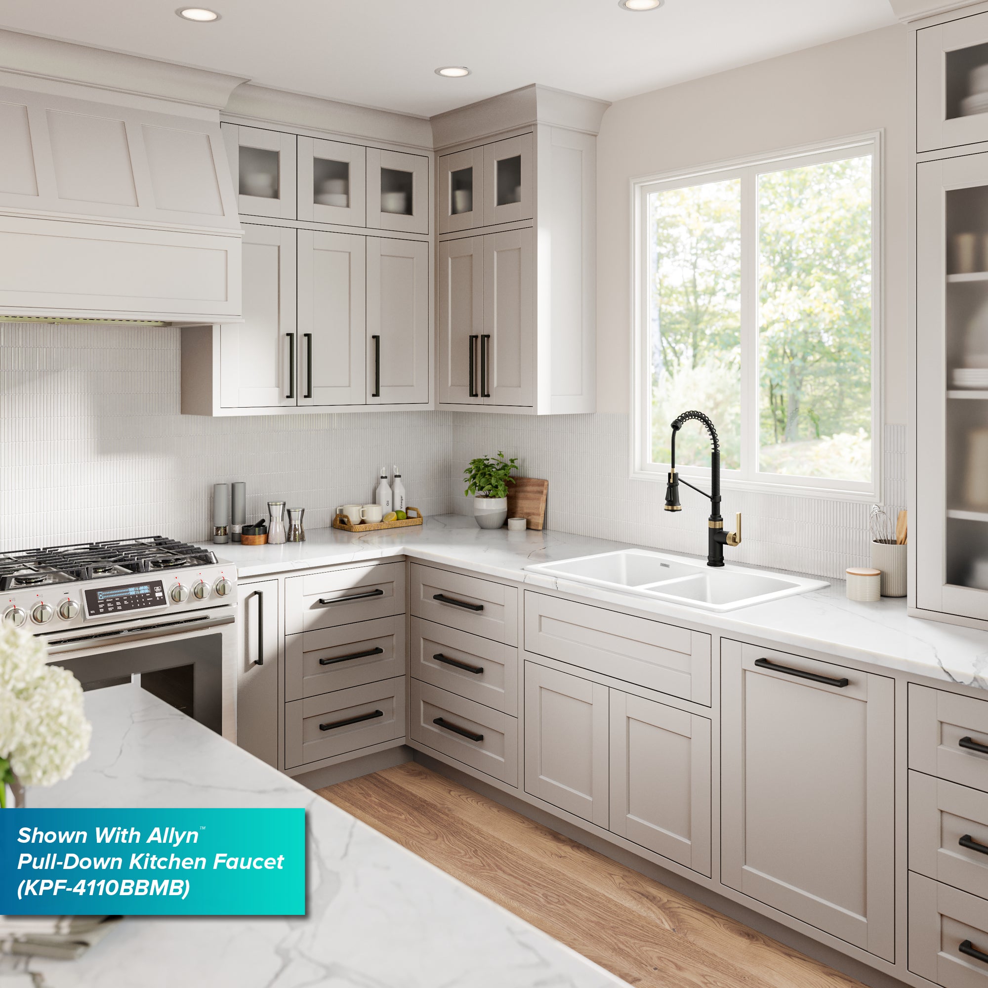 KRAUS Forteza 33” Granite Drop-In or Undermount 50/50 Double Bowl White Kitchen Sink