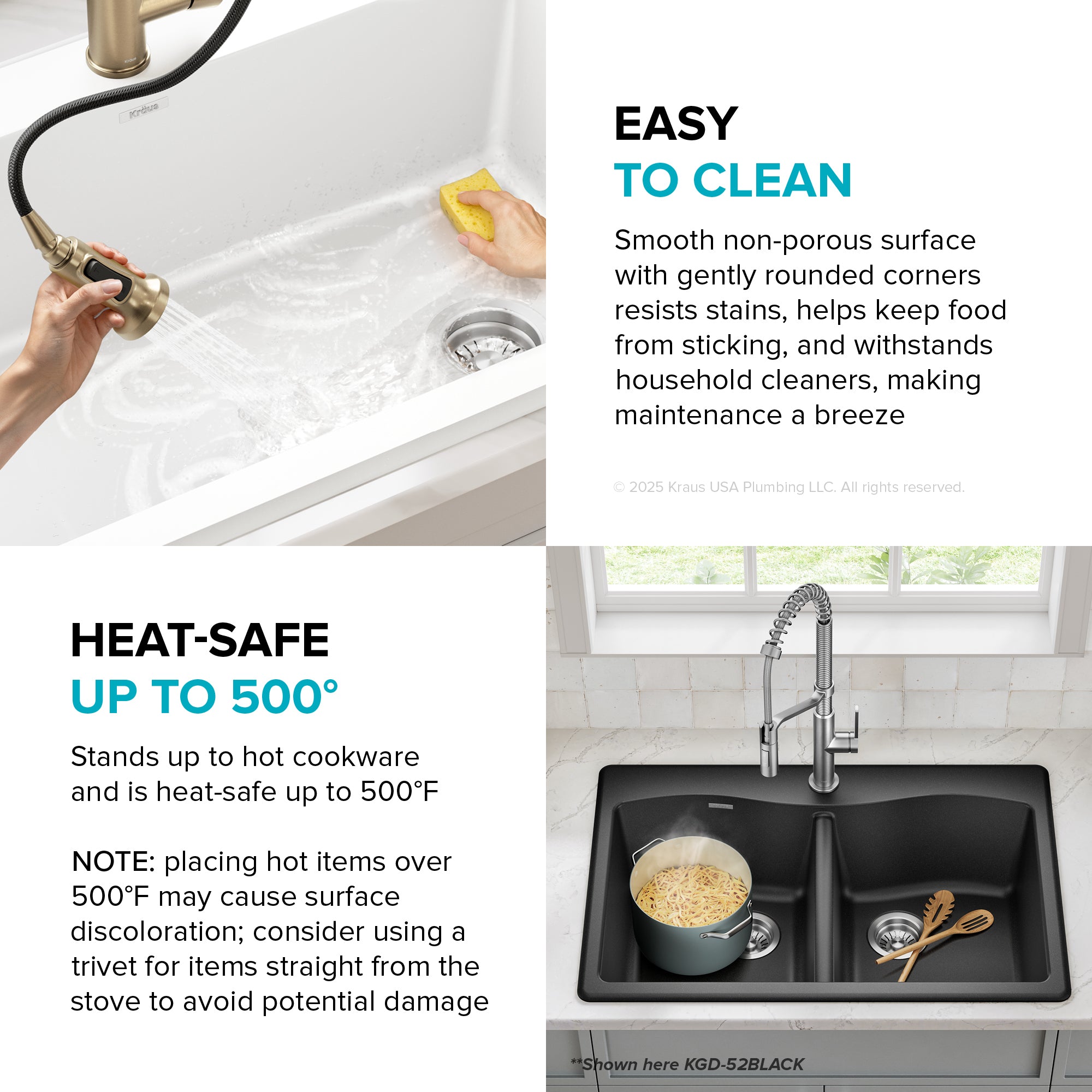 KRAUS Forteza 33” Granite Drop-In or Undermount 50/50 Double Bowl White Kitchen Sink