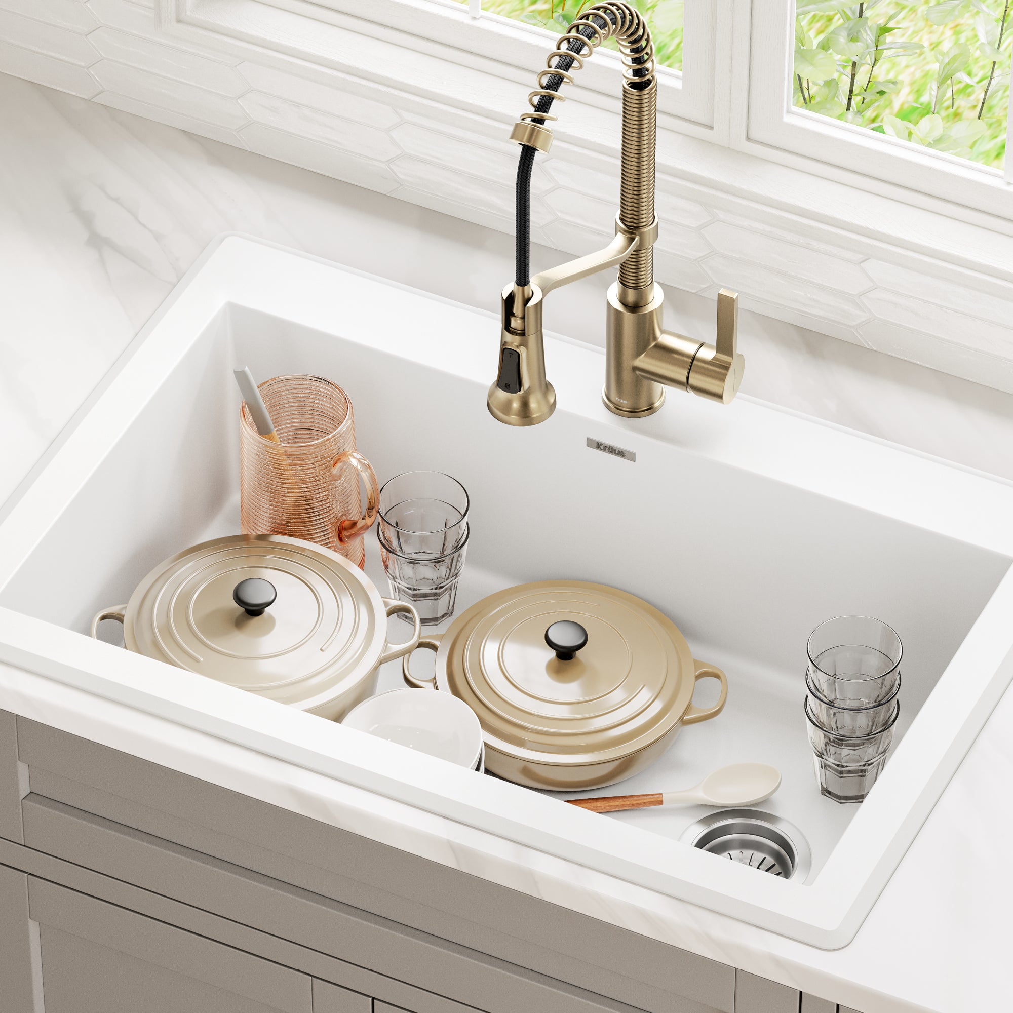 KRAUS Forteza 33” Granite Dual Mount White Kitchen Sink