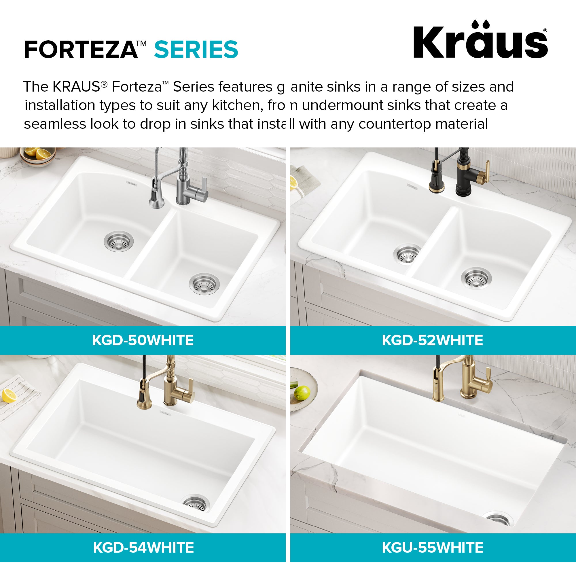 KRAUS Forteza 33” Granite Dual Mount White Kitchen Sink