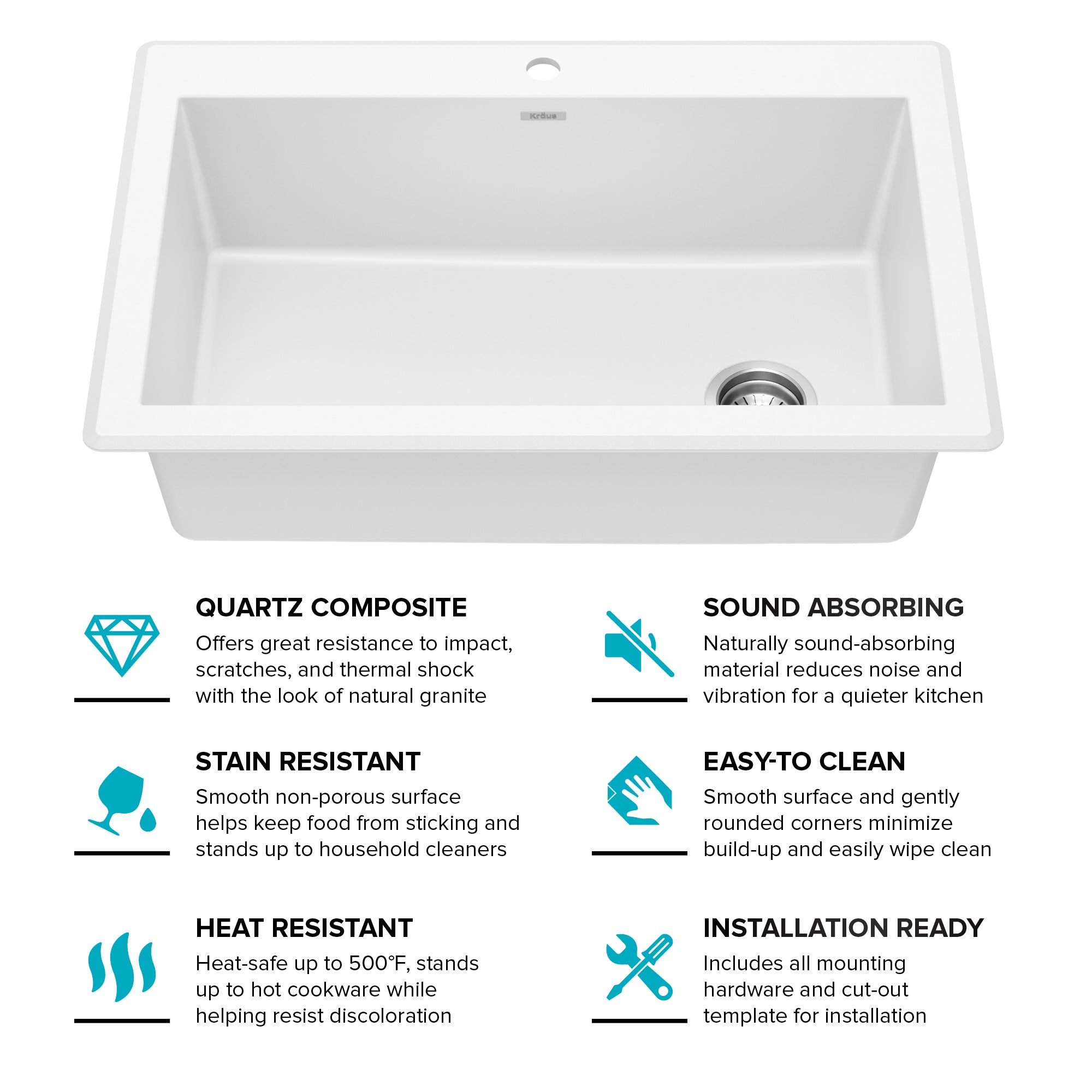 KRAUS Forteza 33” Granite Dual Mount White Kitchen Sink