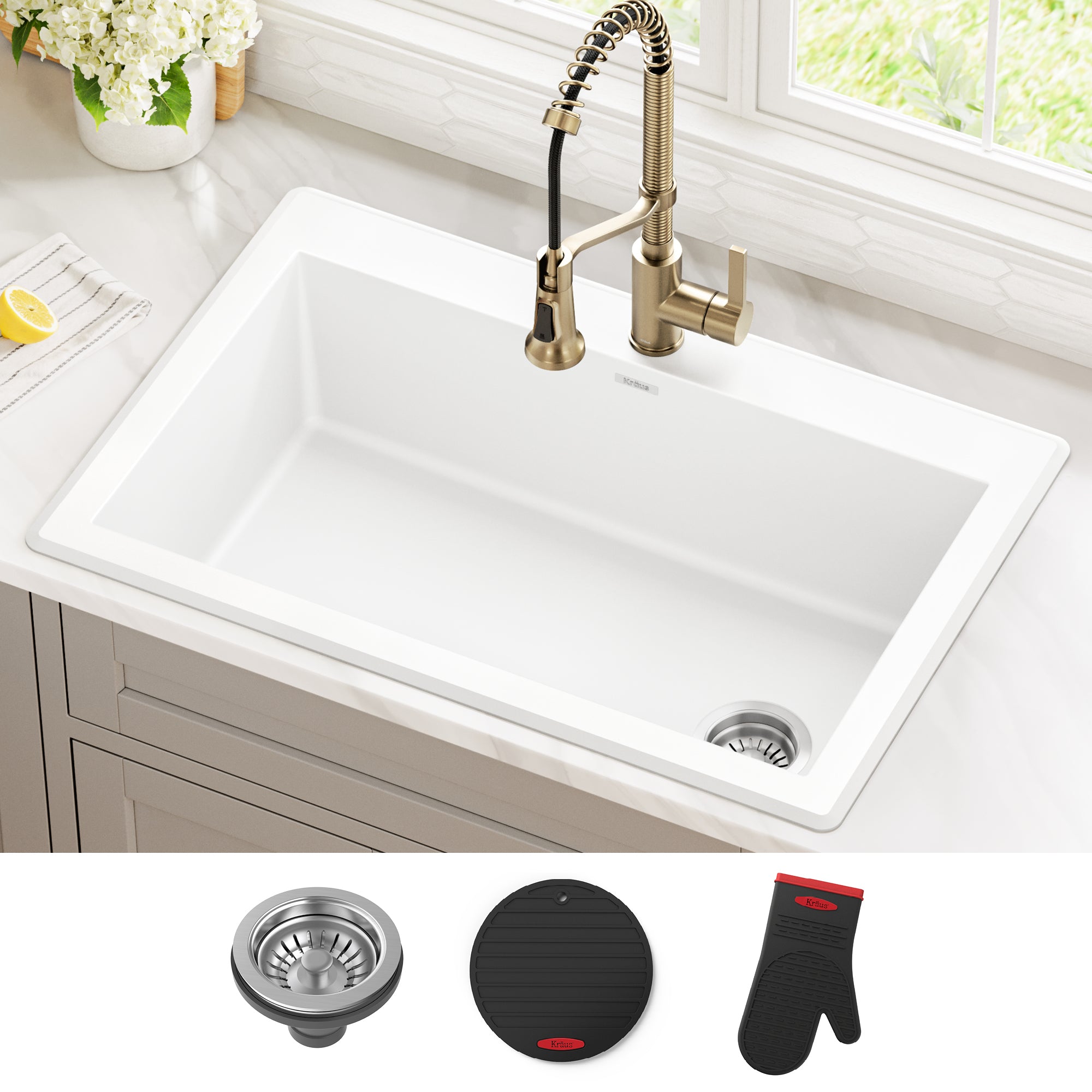 KRAUS Forteza 33” Granite Dual Mount White Kitchen Sink