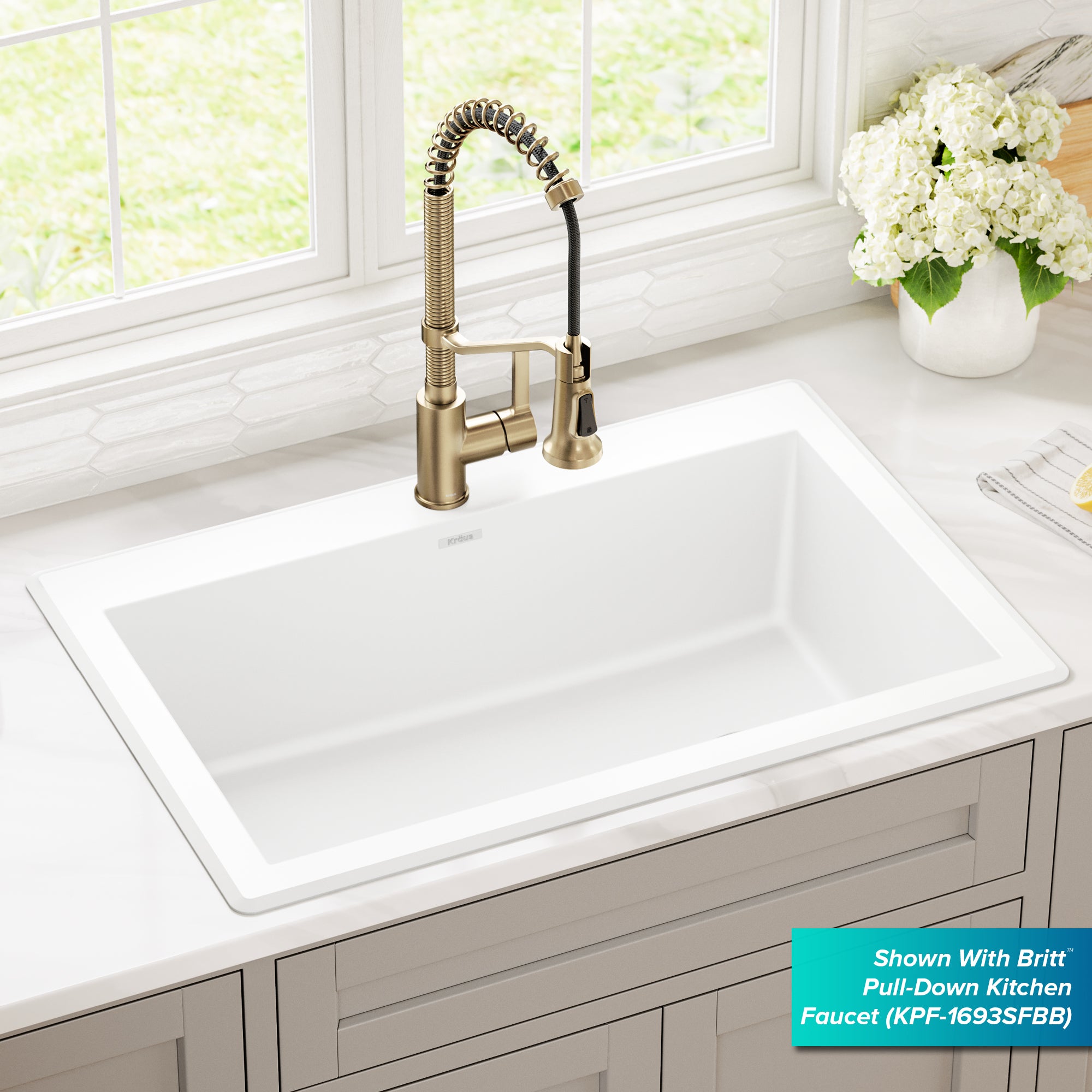 KRAUS Forteza 33” Granite Dual Mount White Kitchen Sink