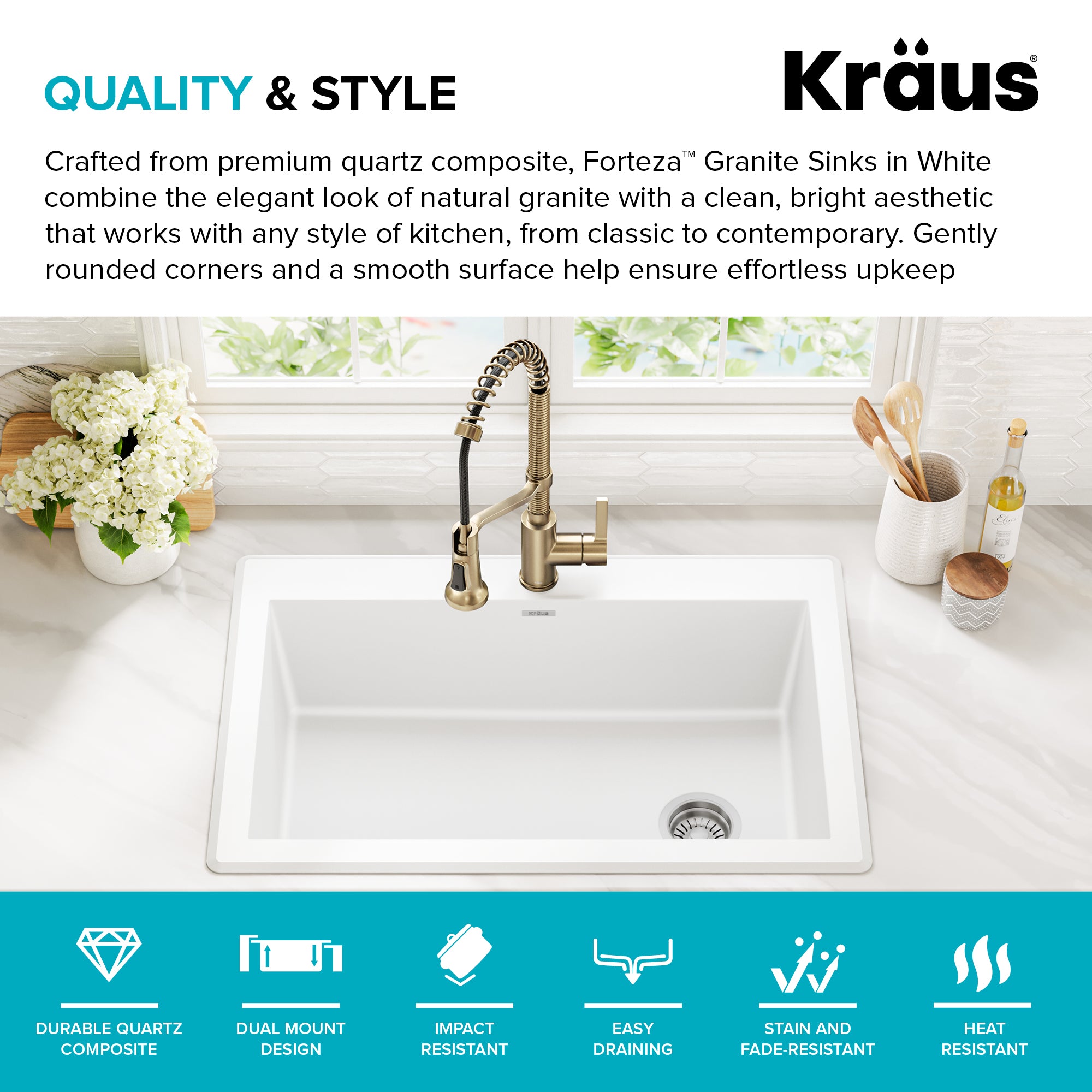 KRAUS Forteza 33” Granite Dual Mount White Kitchen Sink