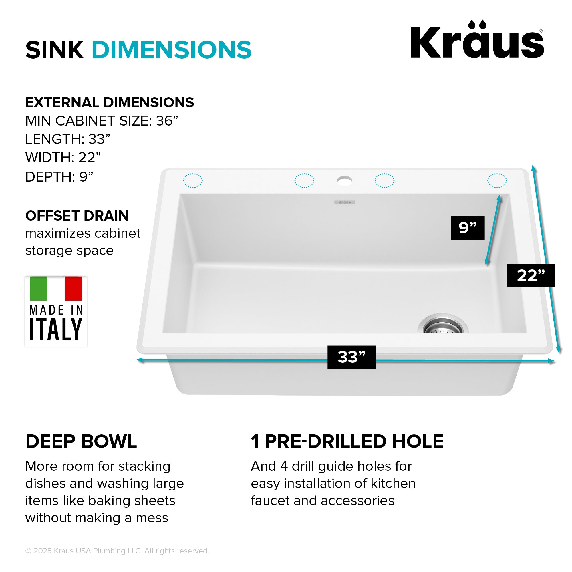 KRAUS Forteza 33” Granite Dual Mount White Kitchen Sink